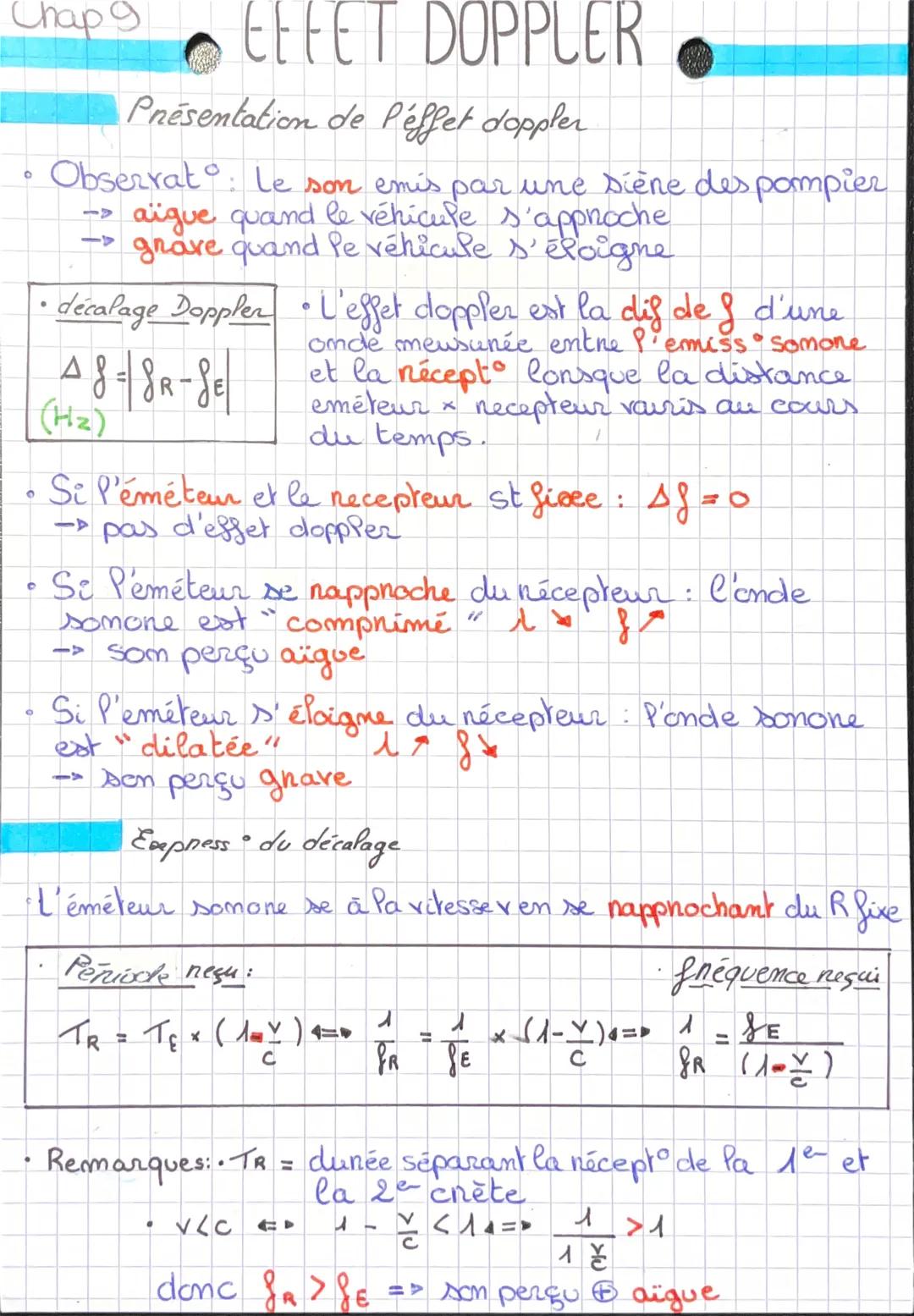 # Chap 9
EEEET DOPPLER
Présentation de l'effet doppler
• Observat: Le son emis par une siène des pompier
-> aïque quand le véhicule s'ap