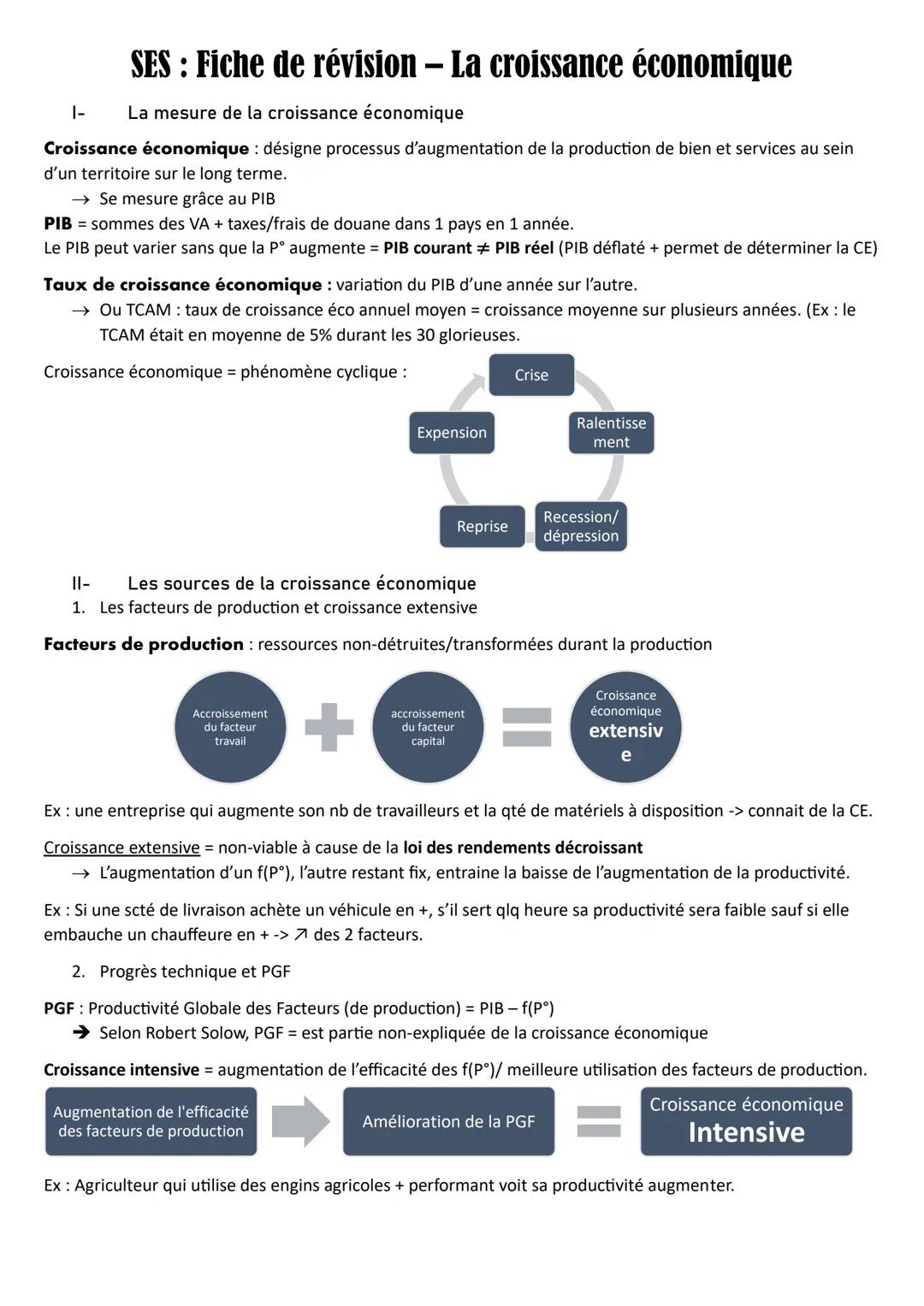 SES: Fiche de révision - La croissance économique
|- La mesure de la croissance économique
Croissance économique désigne processus d'augment