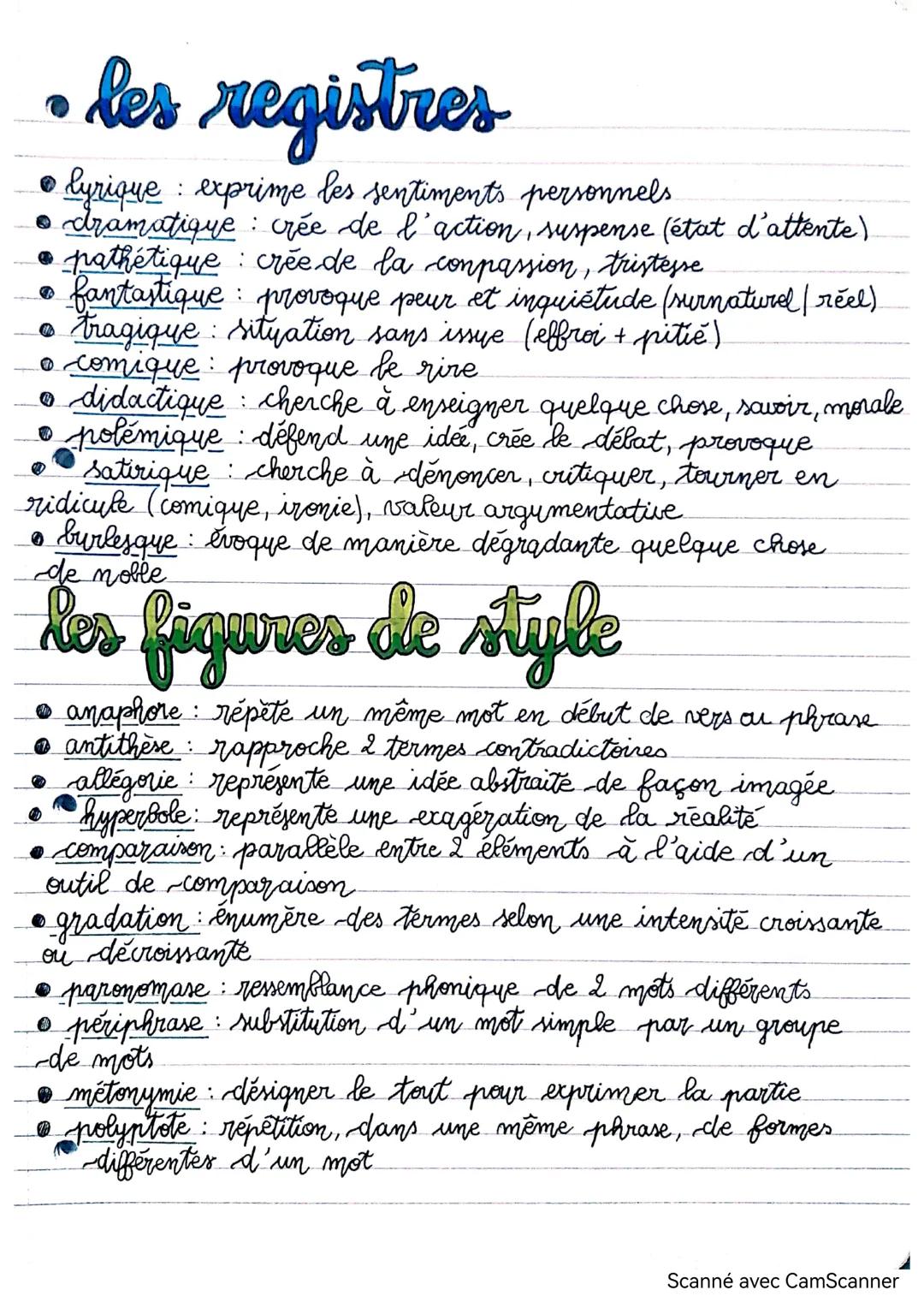 # les registres
* lyrique: exprime les sentiments personnels
* dramatique crée de l'action, suspense (état d'attente)
* pathétique cr