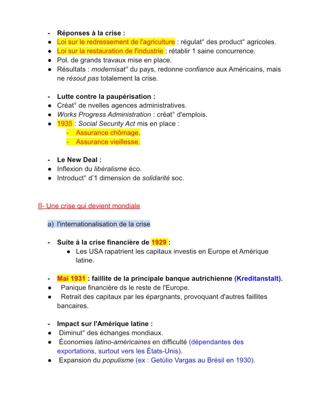 HISTOIRE
chap 1: l'impact de la crise de 1929 déséquilibres éco. + soc.
Comment la crise de 1929 bouleverse-t-elle l'économie et les société