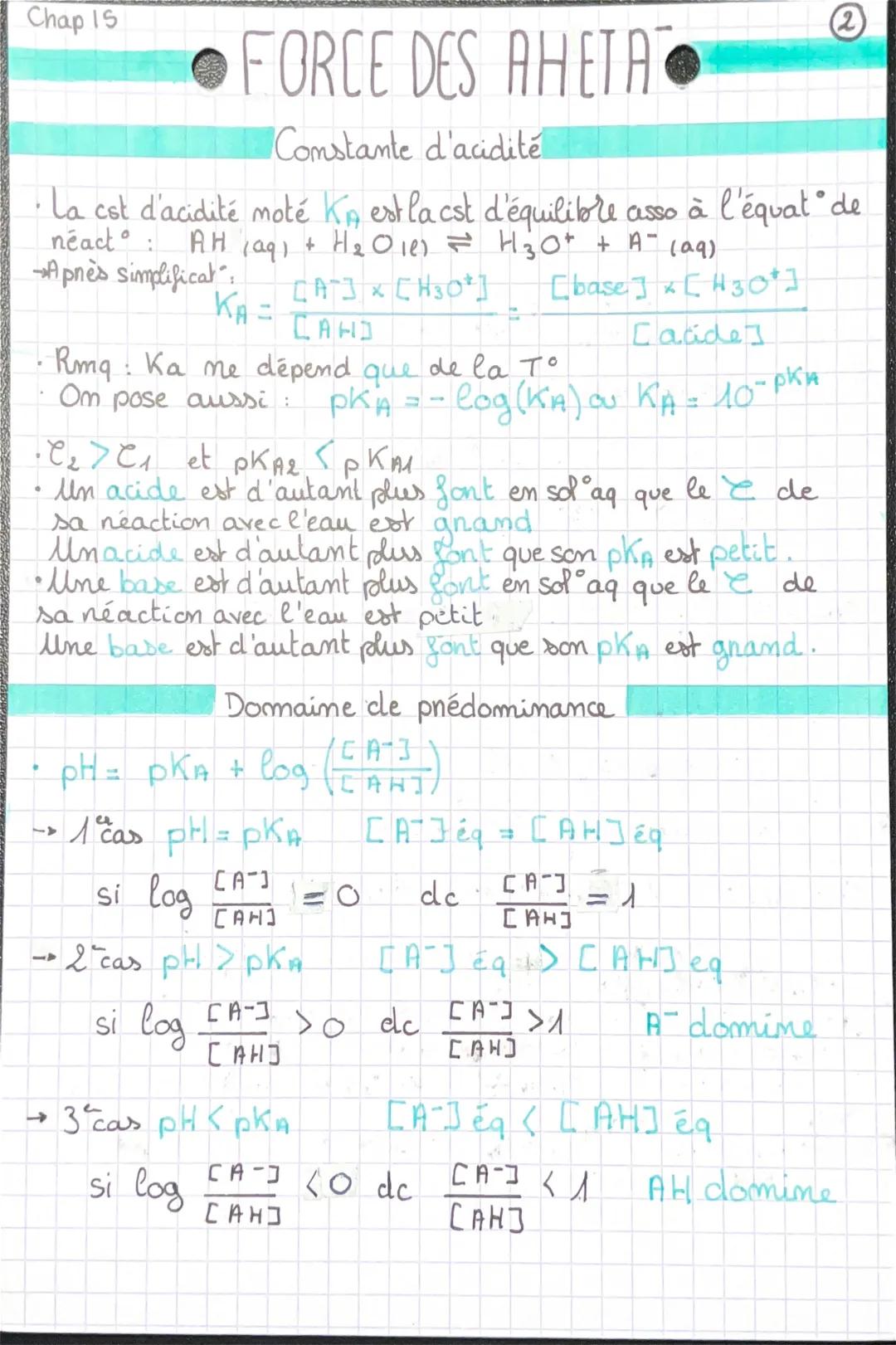 Chap 15
•
•
FORCE DES AHETA¯
Cas de l'eau
Ume espèce amphotène est à la fois l'acidé et la
base ds des cpl.
214
acide: H₂O/HOT: H₂O = HO¯ +