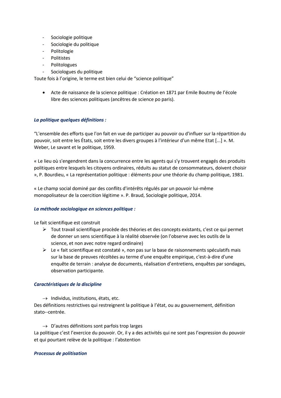 SCIENCE POLITIQUE
Politique : La science politique est une science sociale qui étudie les gouvernements sous toutes
leurs formes et tous leu