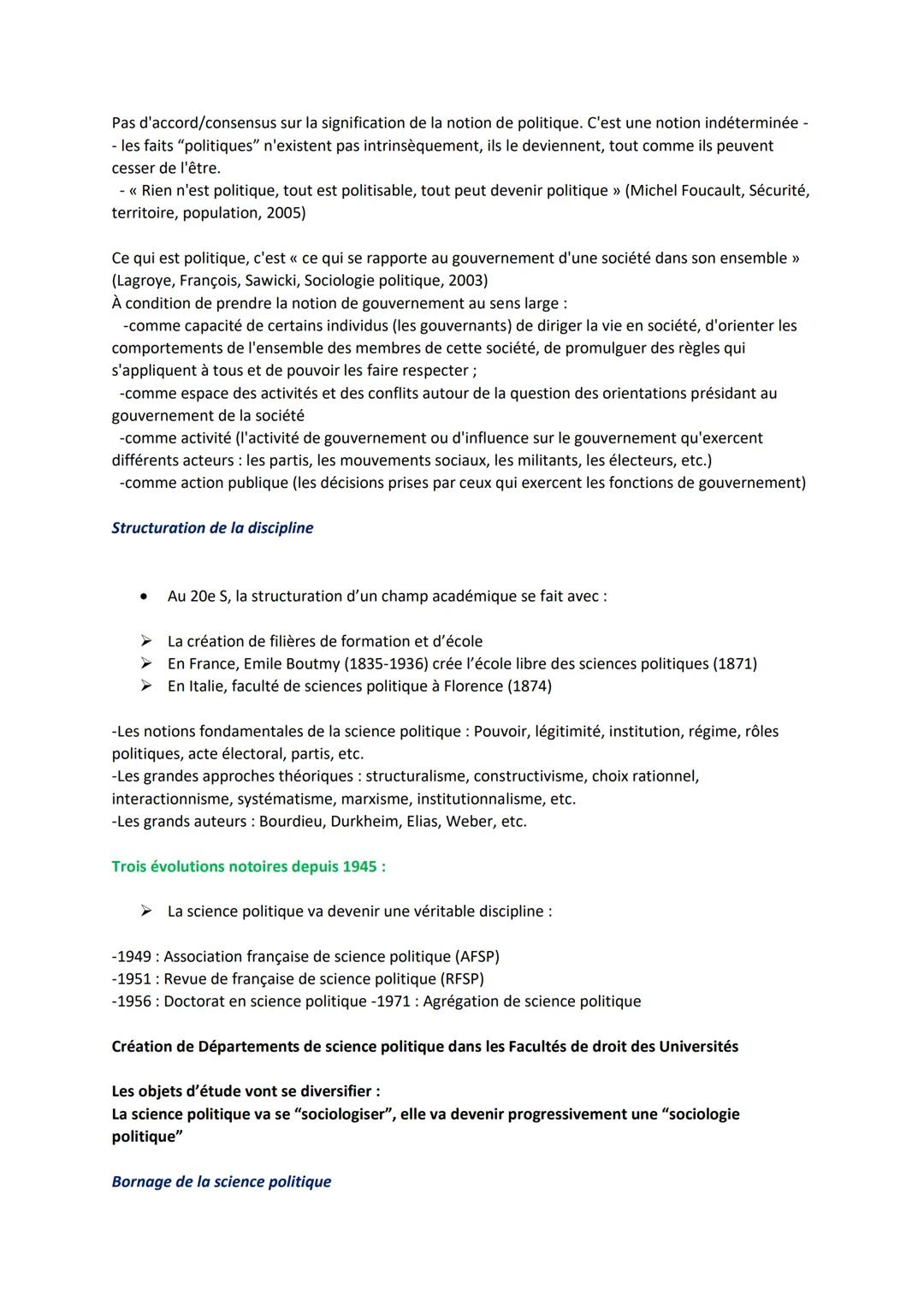 SCIENCE POLITIQUE
Politique : La science politique est une science sociale qui étudie les gouvernements sous toutes
leurs formes et tous leu