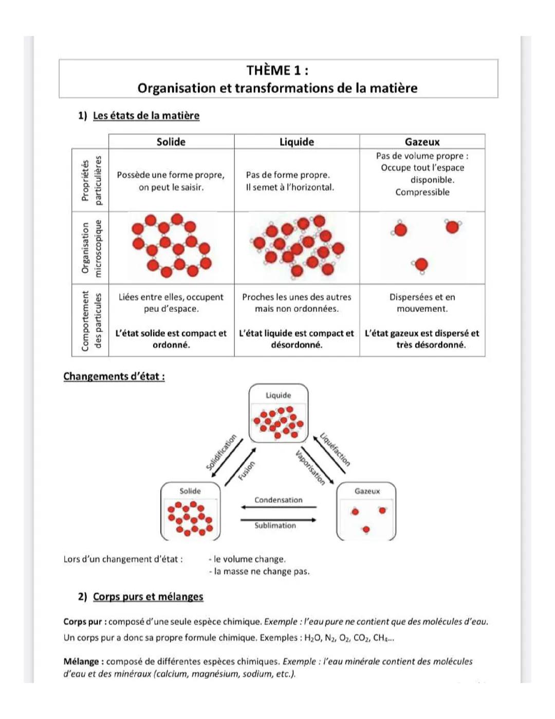 Organisation et transformation de la matière