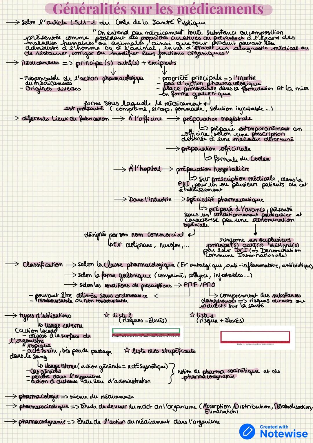 Généralités sur les médicaments
•Selon l'article LSM-1 du code de la Santé Publique
"
'On entend par médicament toute substance ou compositi