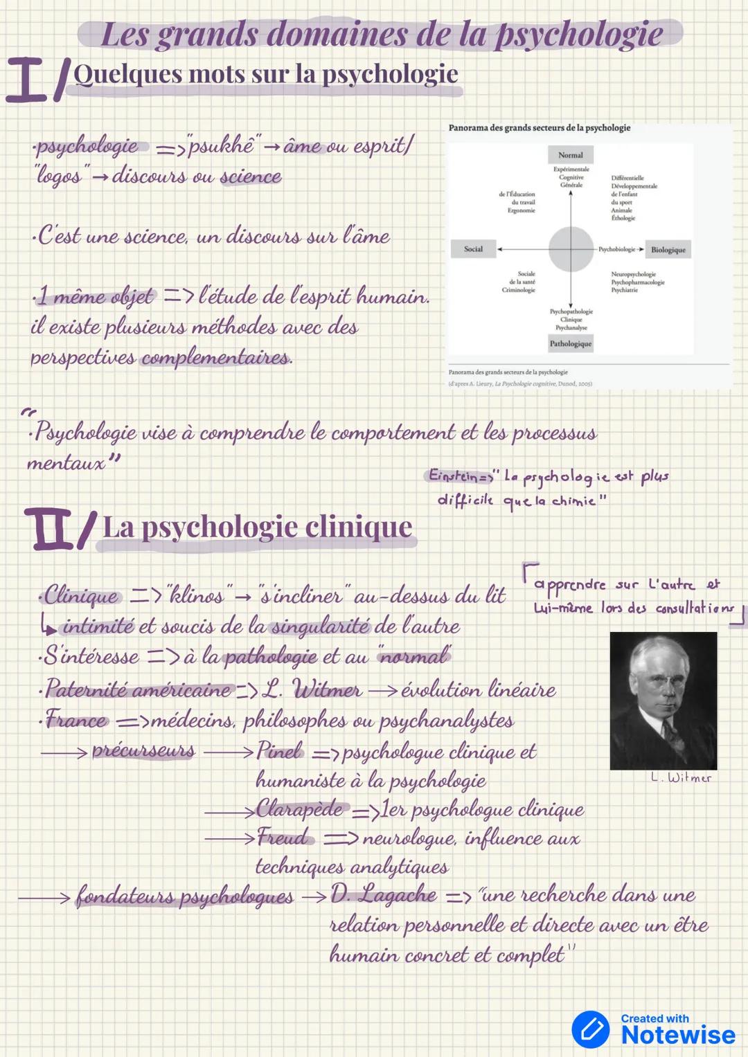 "
Les grands domaines de la psychologie
Quelques mots sur la psychologie
->
•psychologie => "psukhe" → âme ou esprit/
"logos" → discours ou