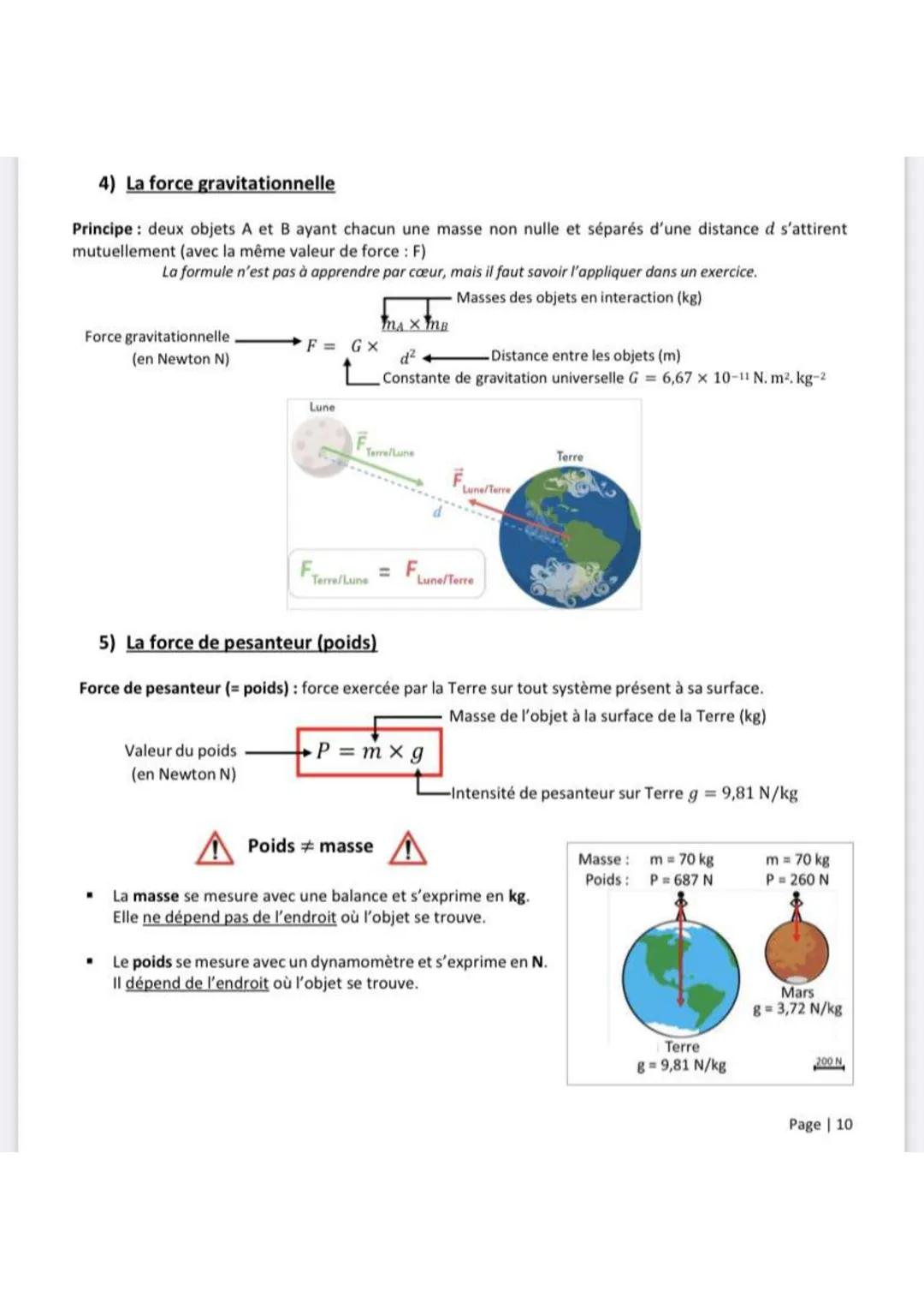 4) La force gravitationnelle
Principe: deux objets A et B ayant chacun une masse non nulle et séparés d'une distance d s'attirent
mutuelleme