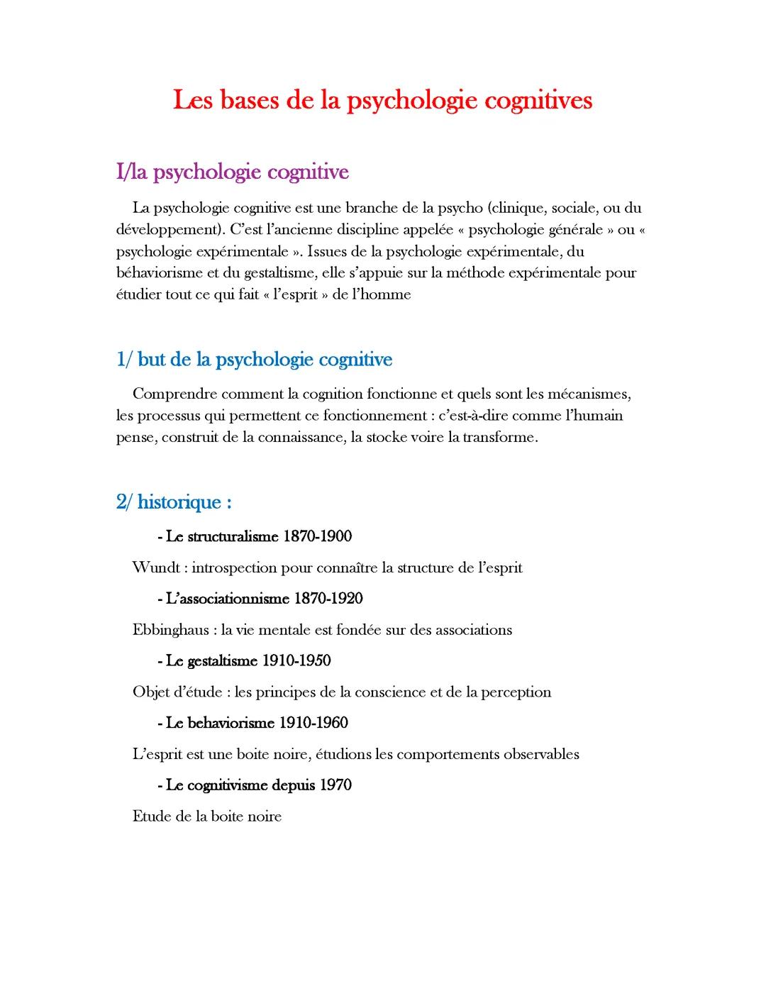 Les bases de la psychologie cognitive ESI