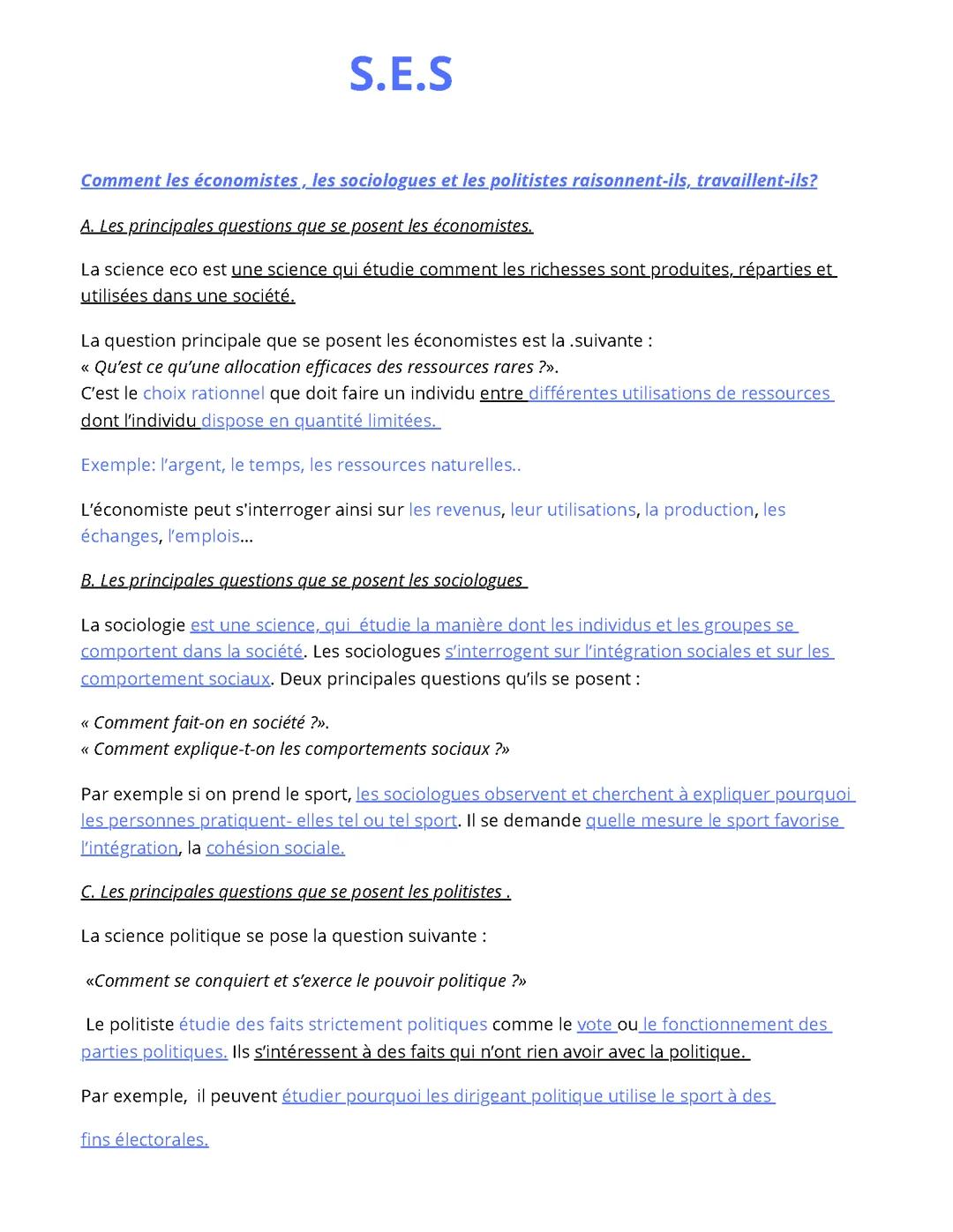 SES- Comment lés économistes, les sociologues et les politistes raisonnent-ils et travaillent-ils ?