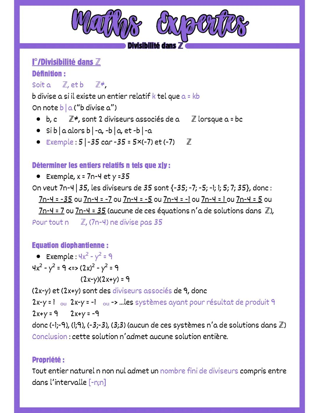Maths Expertes, Divisibilité dans ℤ