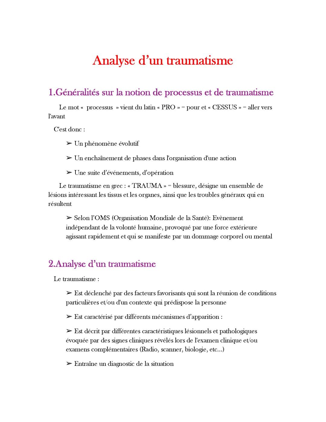 L'analyse d'un traumatisme ESI