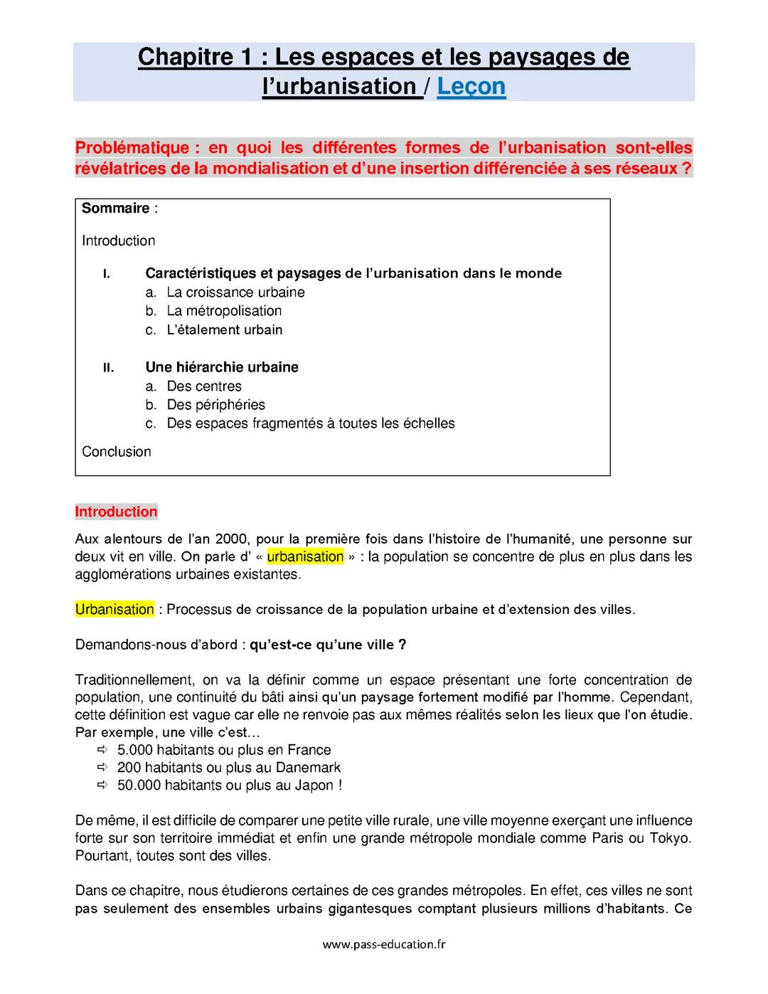 Chapitre 1: Espace et paysage de l'Urbanisation