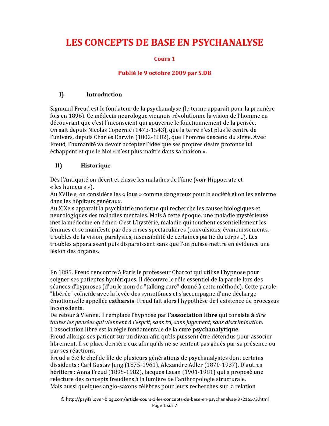 Les concepts de base en psychanalyse ESI