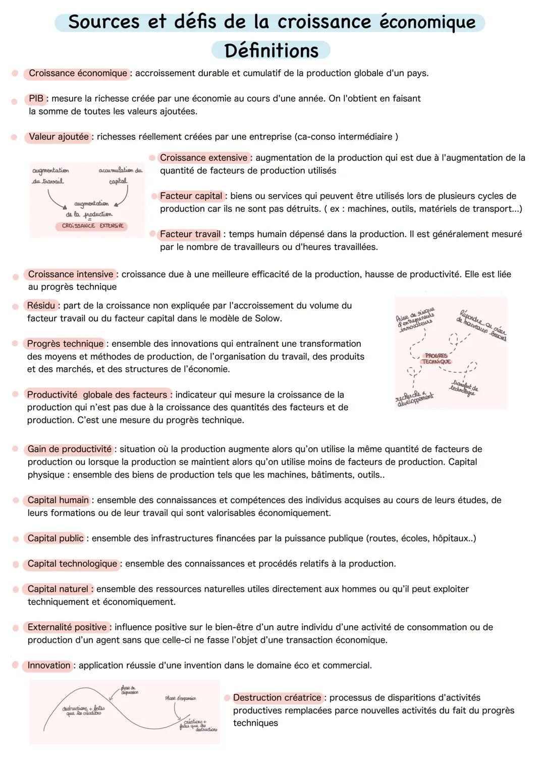 Sources et défis de la croissance économique
Définitions
Croissance économique: accroissement durable et cumulatif de la production globale