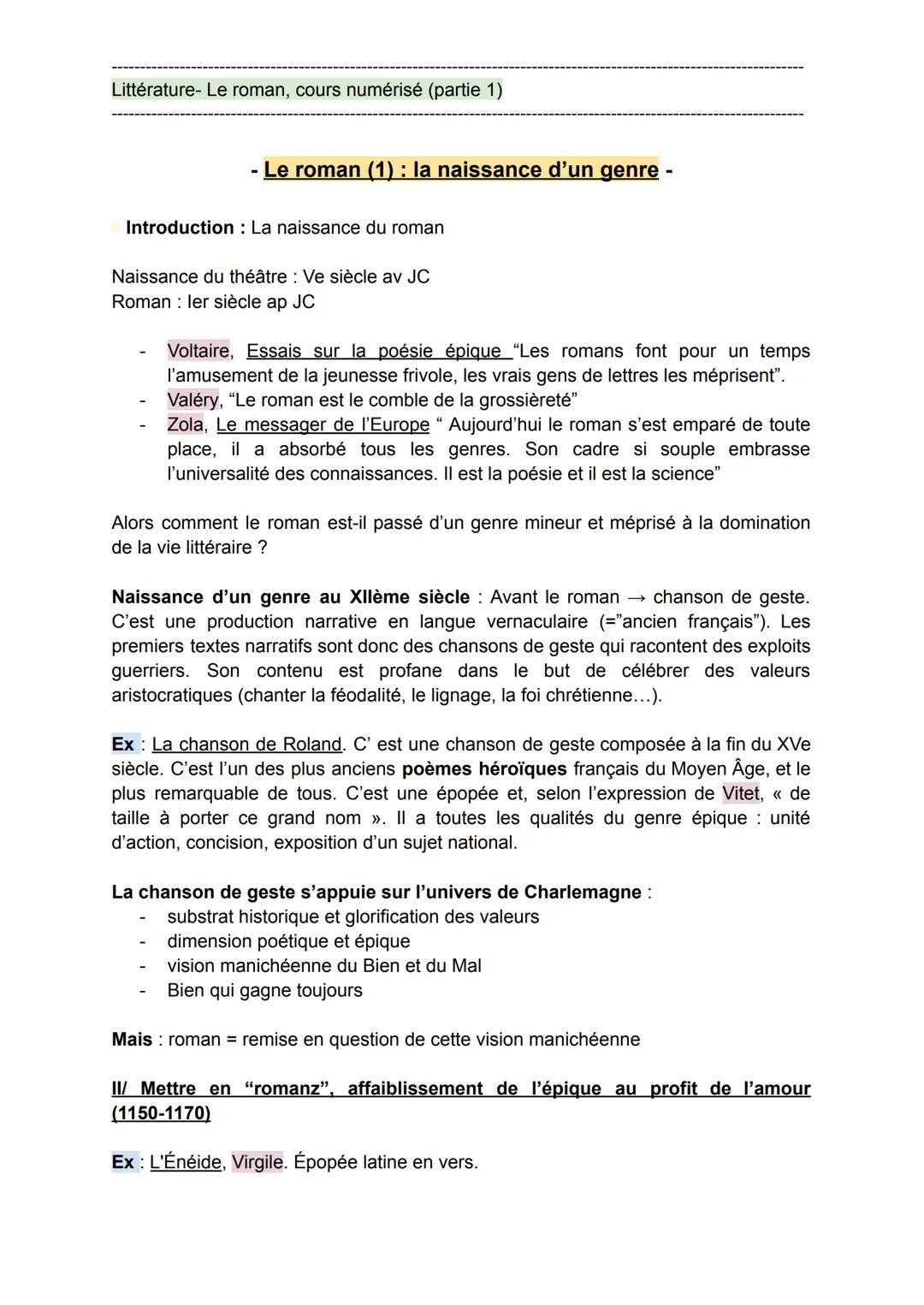 Littérature- Le roman, cours numérisé (partie 1)
- Le roman (1) : la naissance d'un genre -
Introduction: La naissance du roman
Naissance du