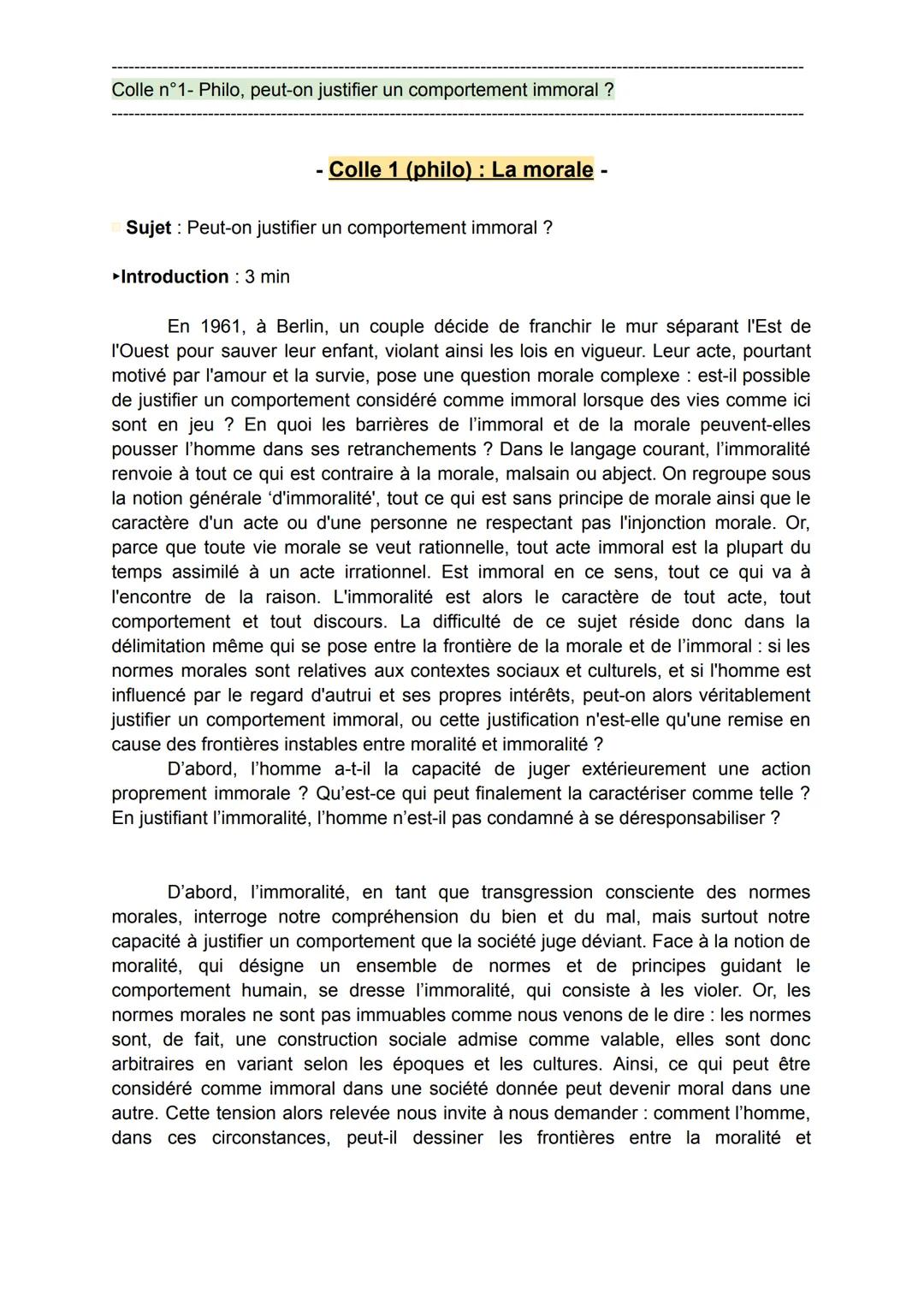 Colle n°1- Philo, peut-on justifier un comportement immoral ?
- Colle 1 (philo) : La morale -
Sujet Peut-on justifier un comportement immora