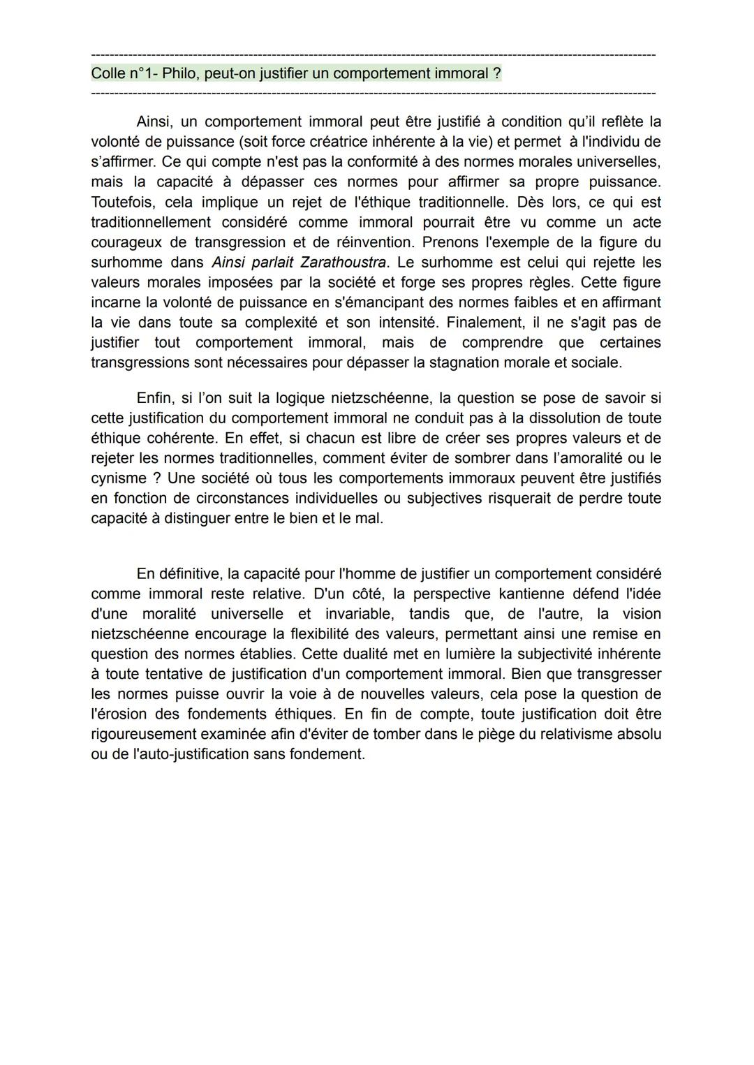 Colle n°1- Philo, peut-on justifier un comportement immoral ?
- Colle 1 (philo) : La morale -
Sujet Peut-on justifier un comportement immora