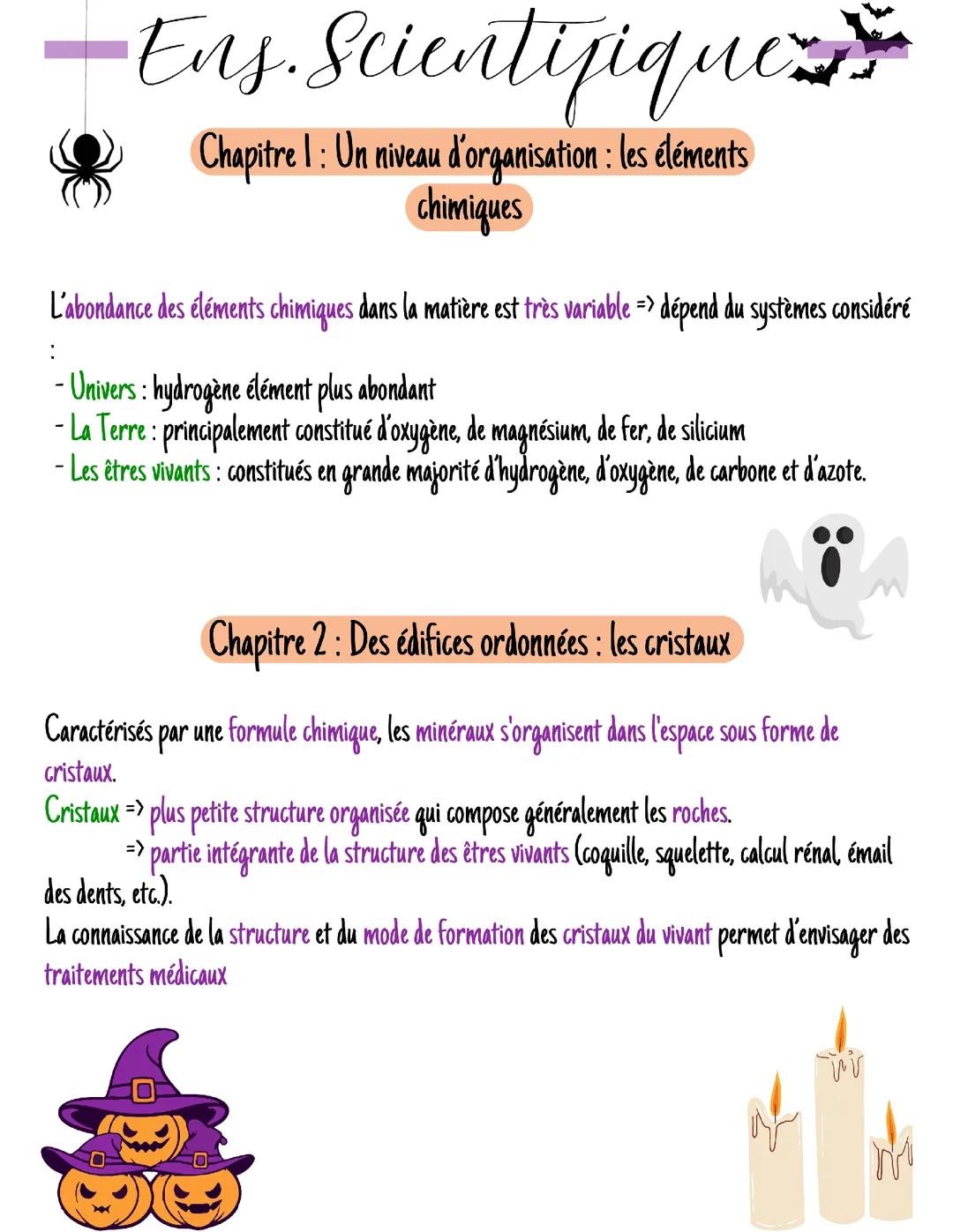 Un niveau d’organisation : les éléments chimiques ; des édifices ordonnées: les cristaux