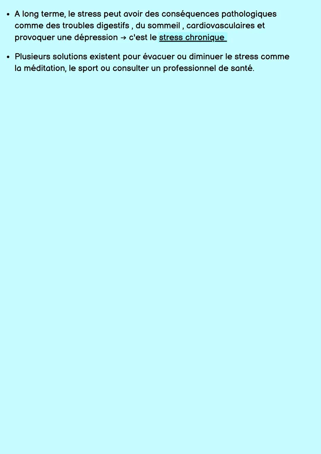 PSE 1er
# Le stress
Définition: le stress est une réaction naturelle du corps en réponse à une
situation à risque.
# 4 menaces - 4 sentim