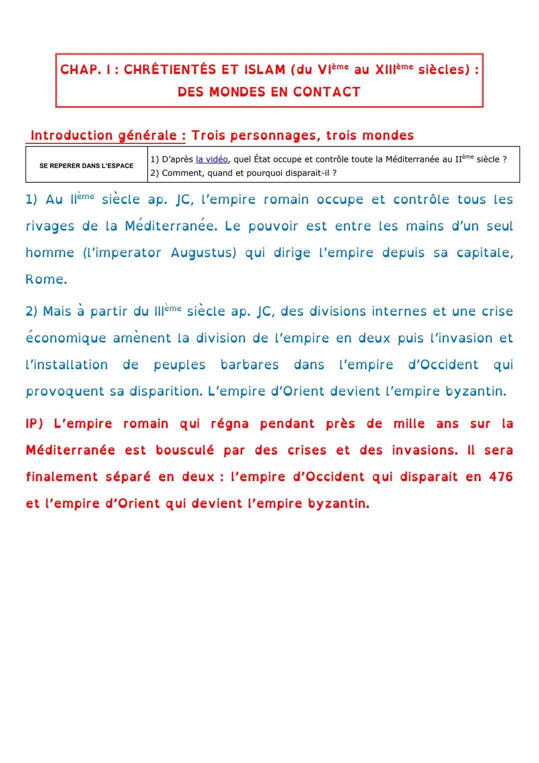 HISTOIRE
Introduction générale : Le programme d'Histoire de 5ème
PRATIQUER DIFFÉRENTS LANGAGES 1) Complétez la frise ci-dessous à l'aide de