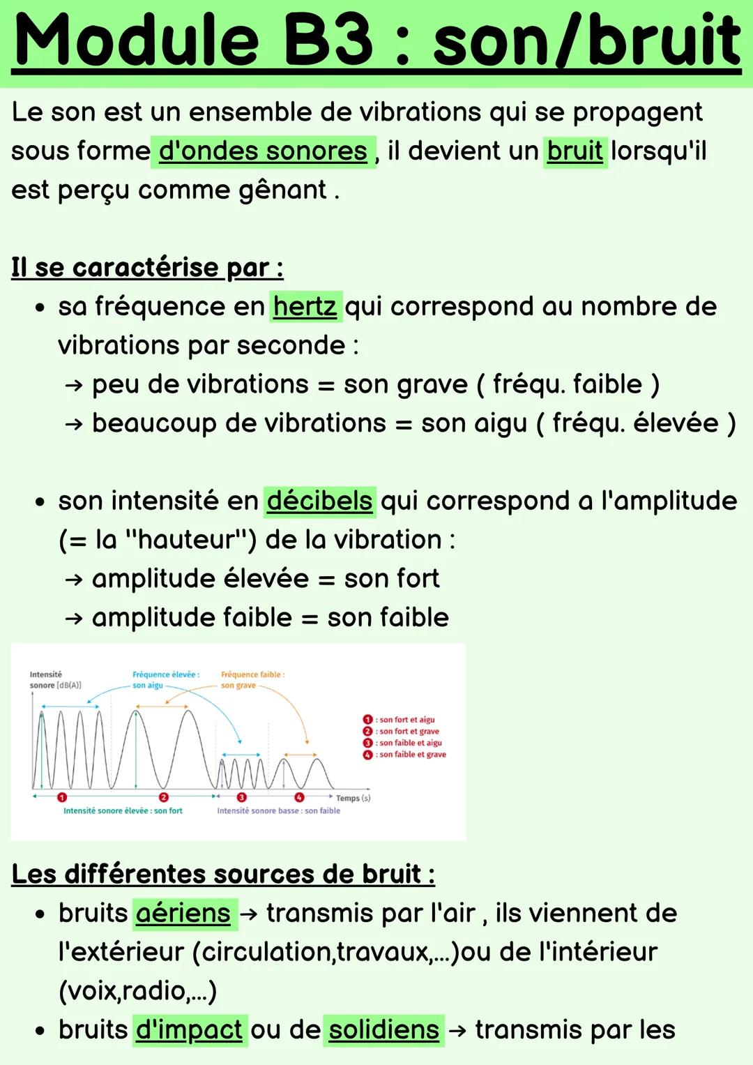 Module B3: son/bruit
Le son est un ensemble de vibrations qui se propagent
sous forme d'ondes sonores, il devient un bruit lorsqu'il
est per