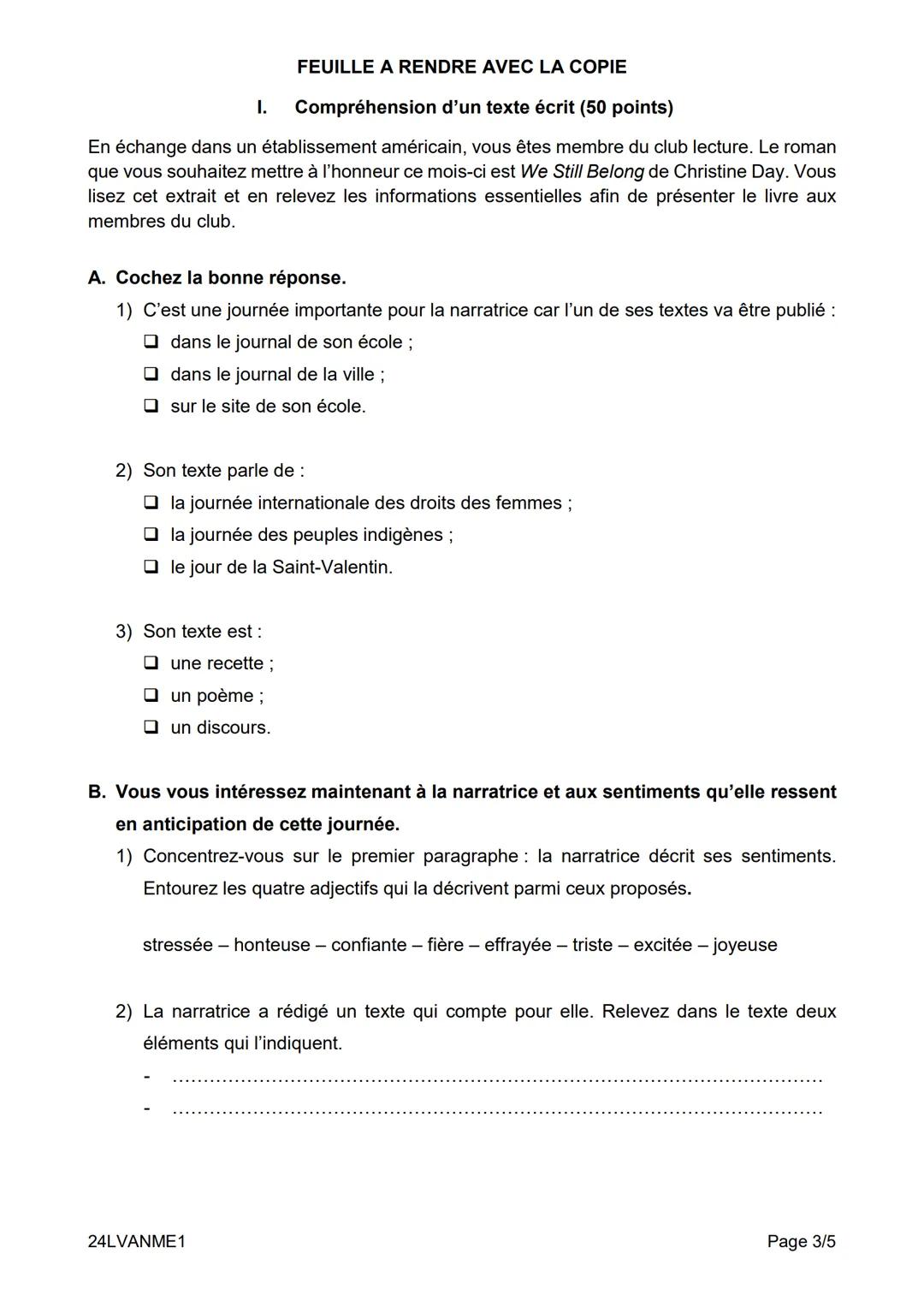 DIPLÔME NATIONAL DU BREVET
SESSION 2024
Épreuve de langue vivante étrangère :
ANGLAIS
TOUTES SÉRIES
Mardi 2 juillet 2024
Durée: 1 heure 30
L
