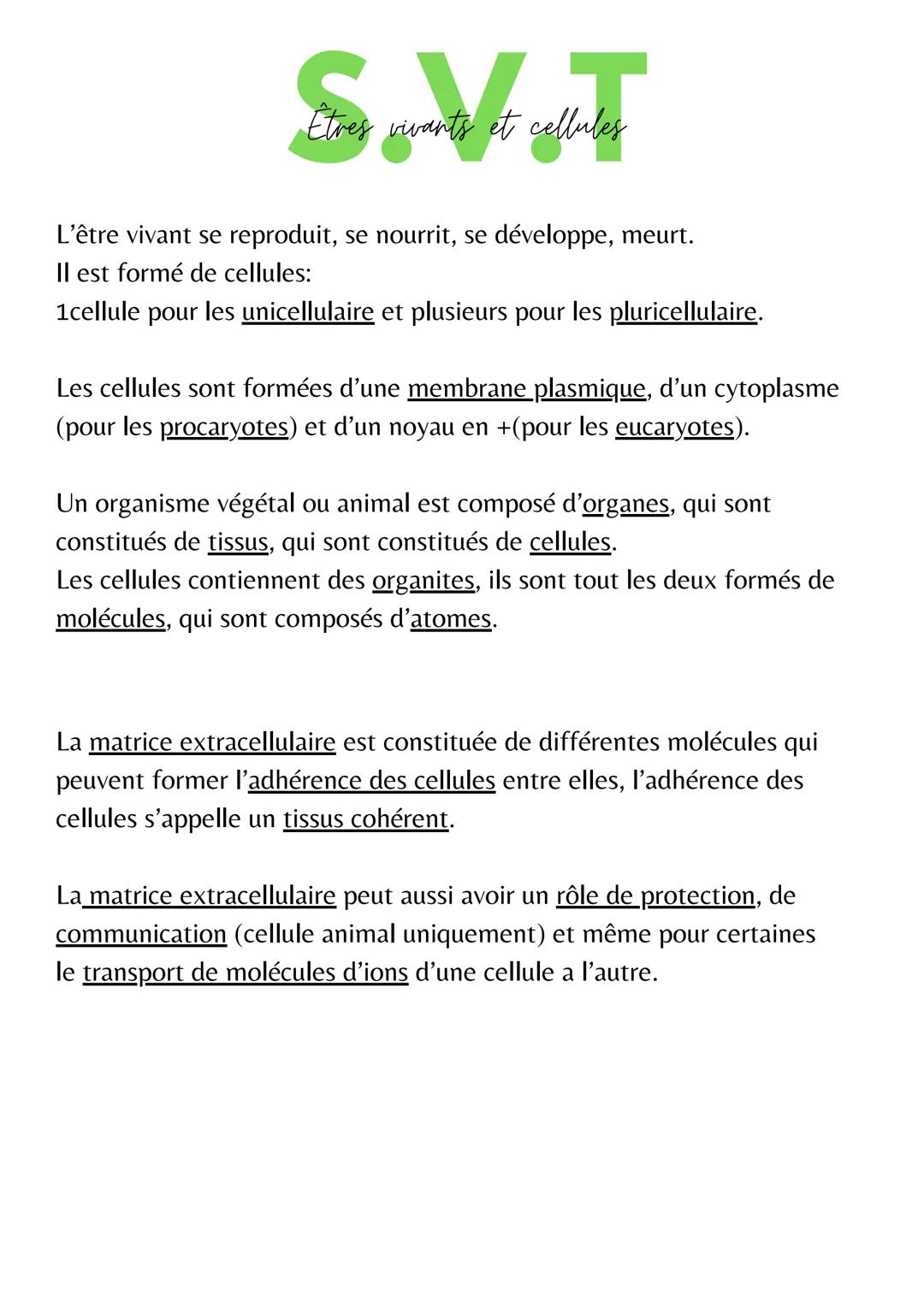 # S.V.T
Etres vivants et cellules
L'être vivant se reproduit, se nourrit, se développe, meurt.
Il est formé de cellules:
1cellule pour les