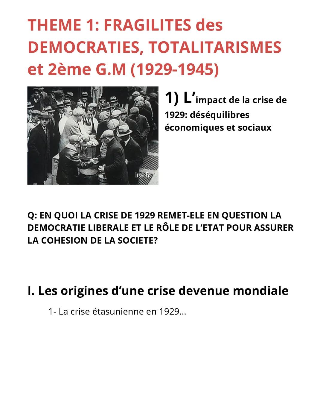 Thèmes 1: fragilités des démocraties, totalitarismo et 2de G.M