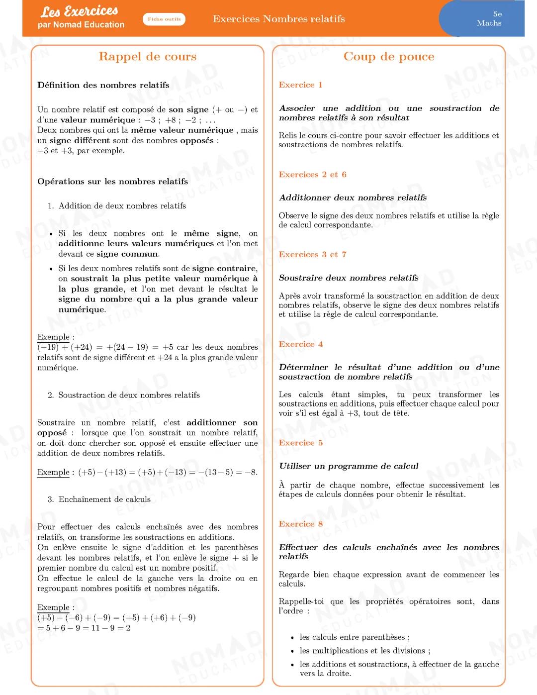 Fiche de révision pour les maths