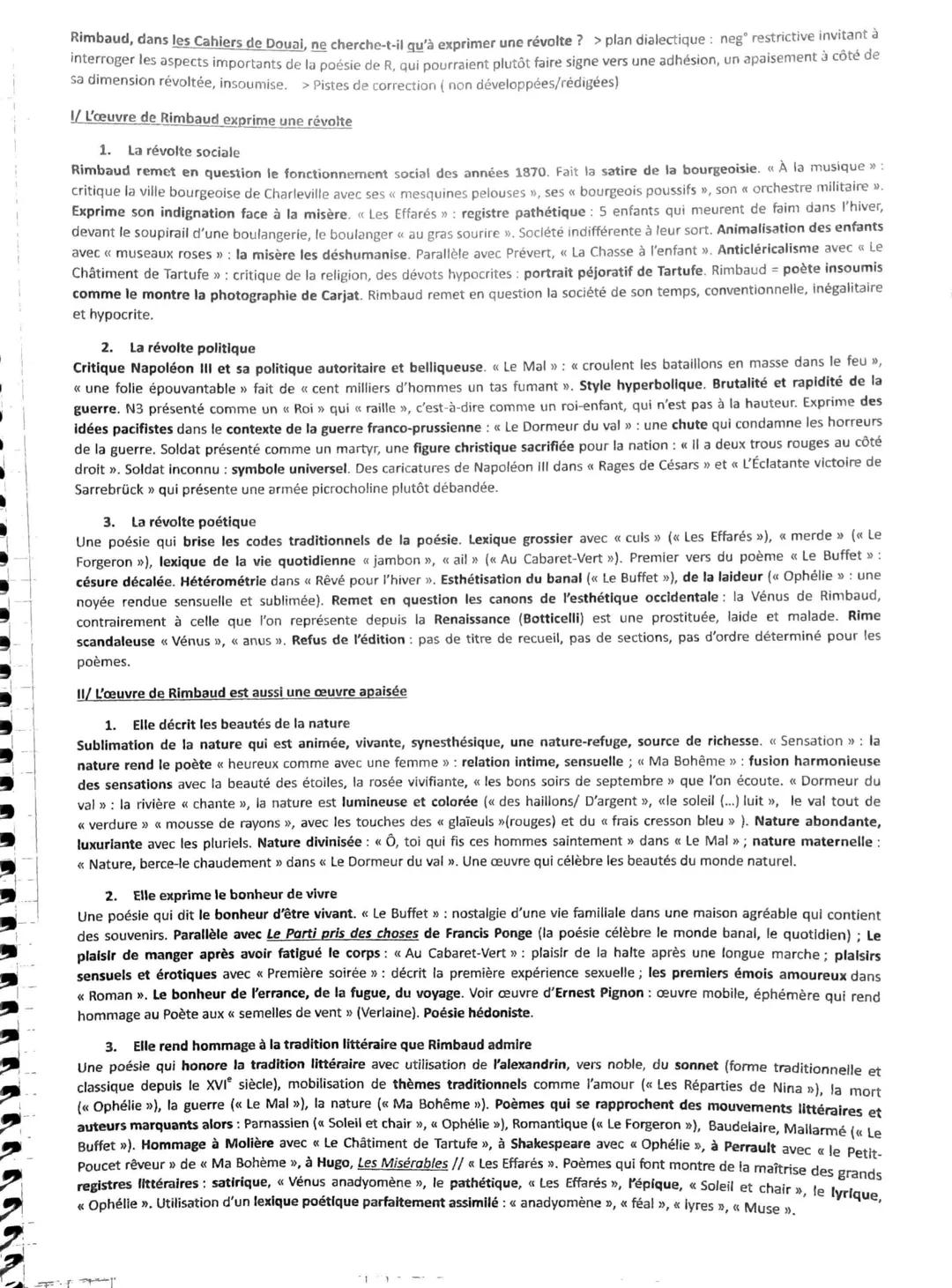 Rimbaud, dans les Cahiers de Douai, ne cherche-t-il qu'à exprimer une révolte ? > plan dialectique: neg° restrictive invitant à
interroger l