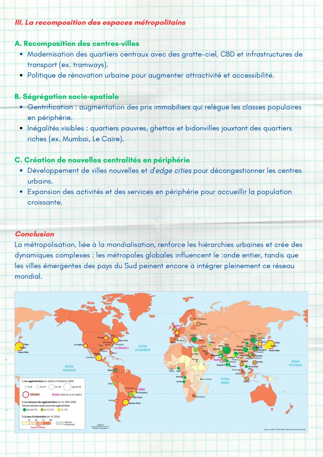 # La Métropolisation, un processus
mondial différencié
1. La montée en puissance des métropoles dans le monde
A. L'urbanisation croissante