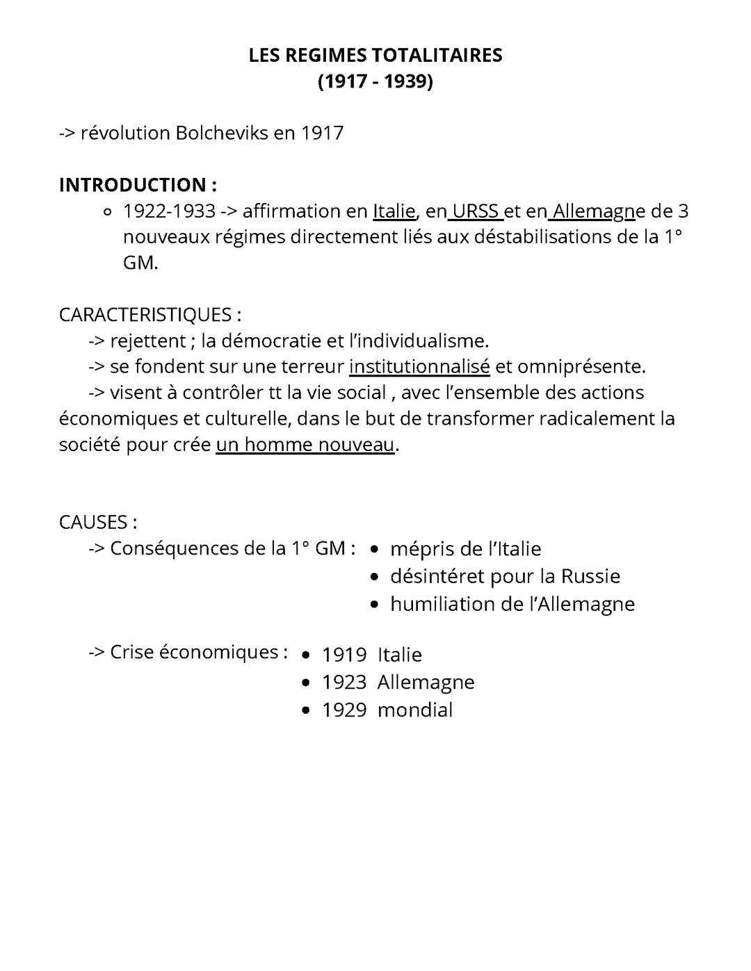 Synthèse, cours de Terminal sur "Les régimes totalitaire" en tronc