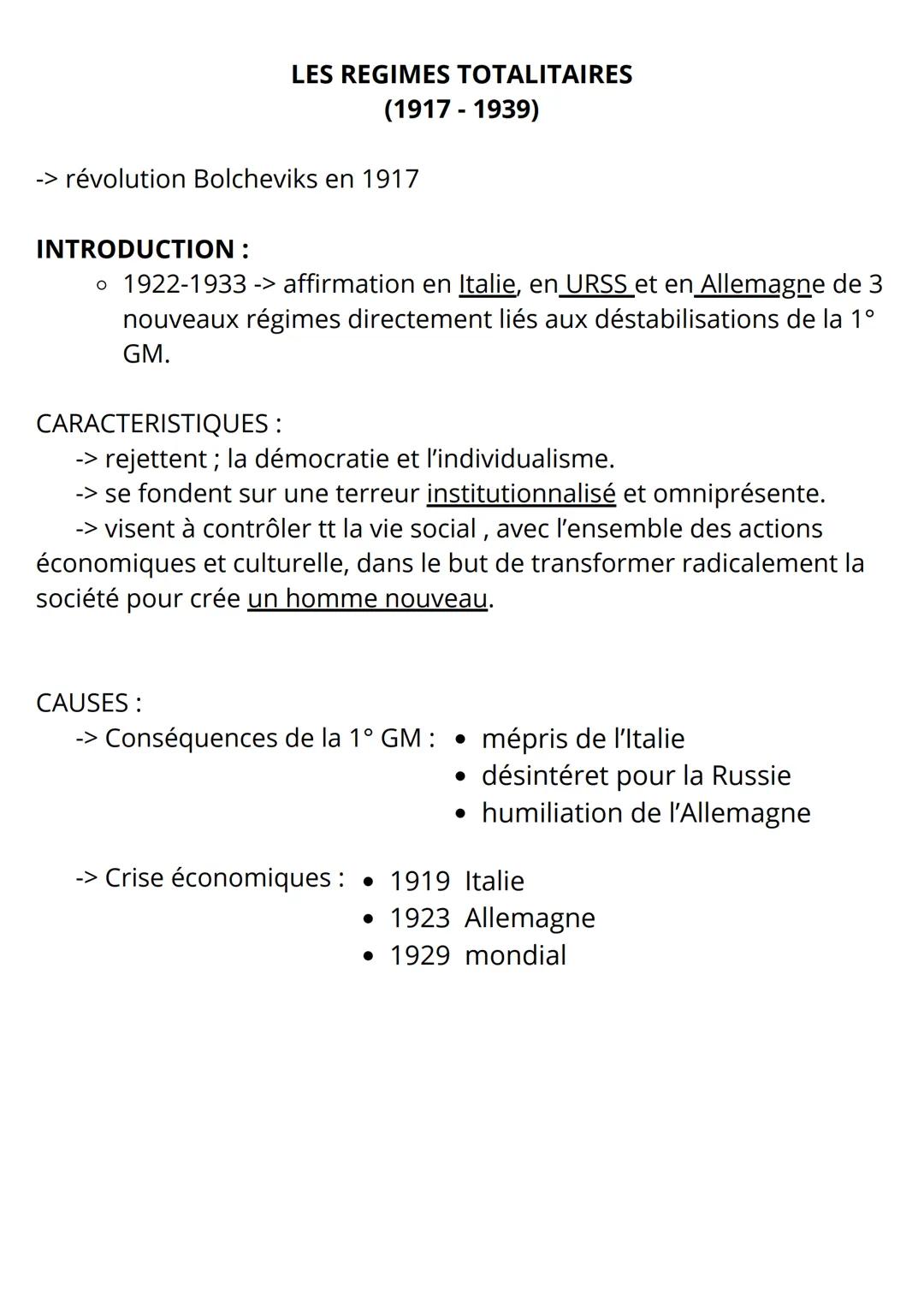 LES REGIMES TOTALITAIRES
(1917-1939)
-> révolution Bolcheviks en 1917
INTRODUCTION:
。 1922-1933 -> affirmation en Italie, en URSS et en Alle