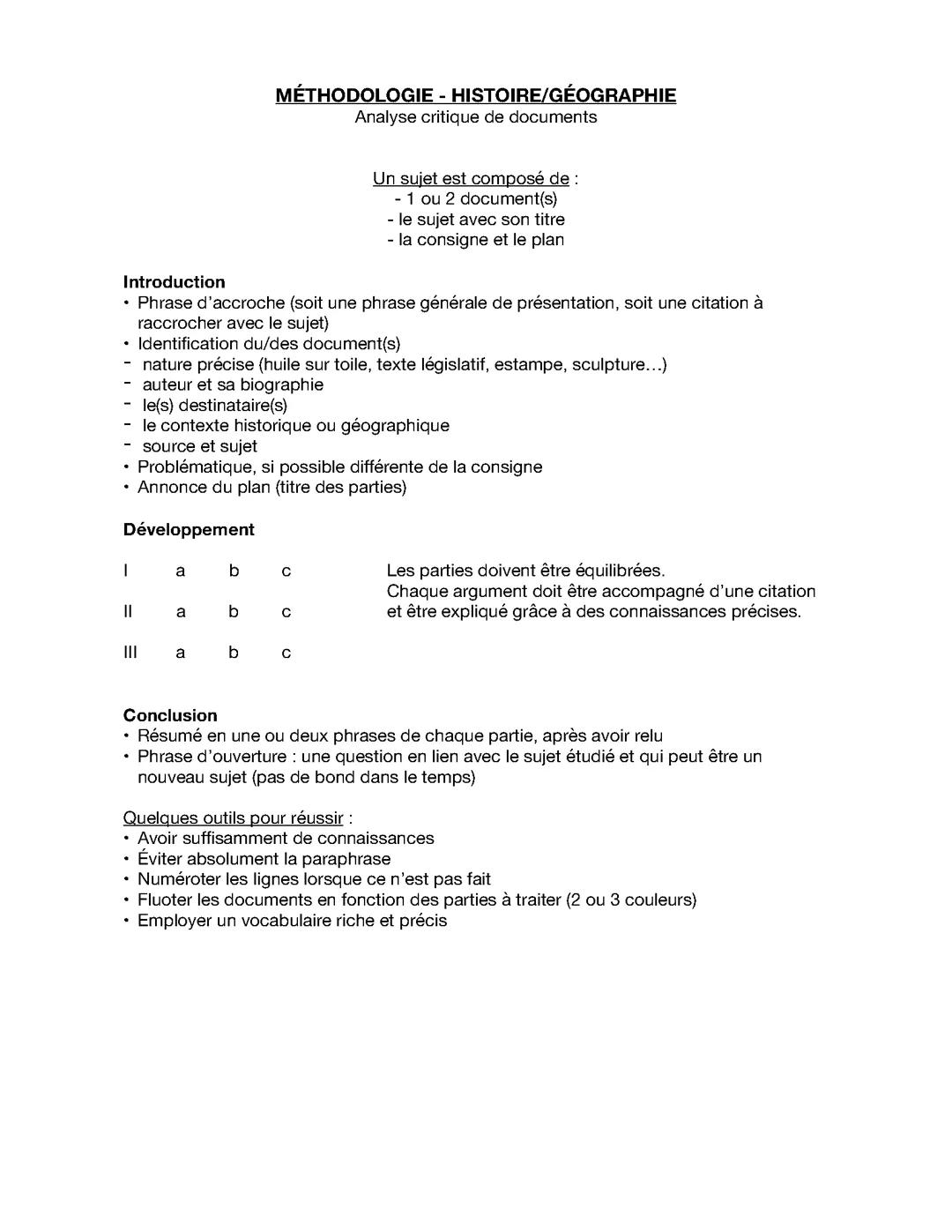 Méthodologie - Analyse critique de documents