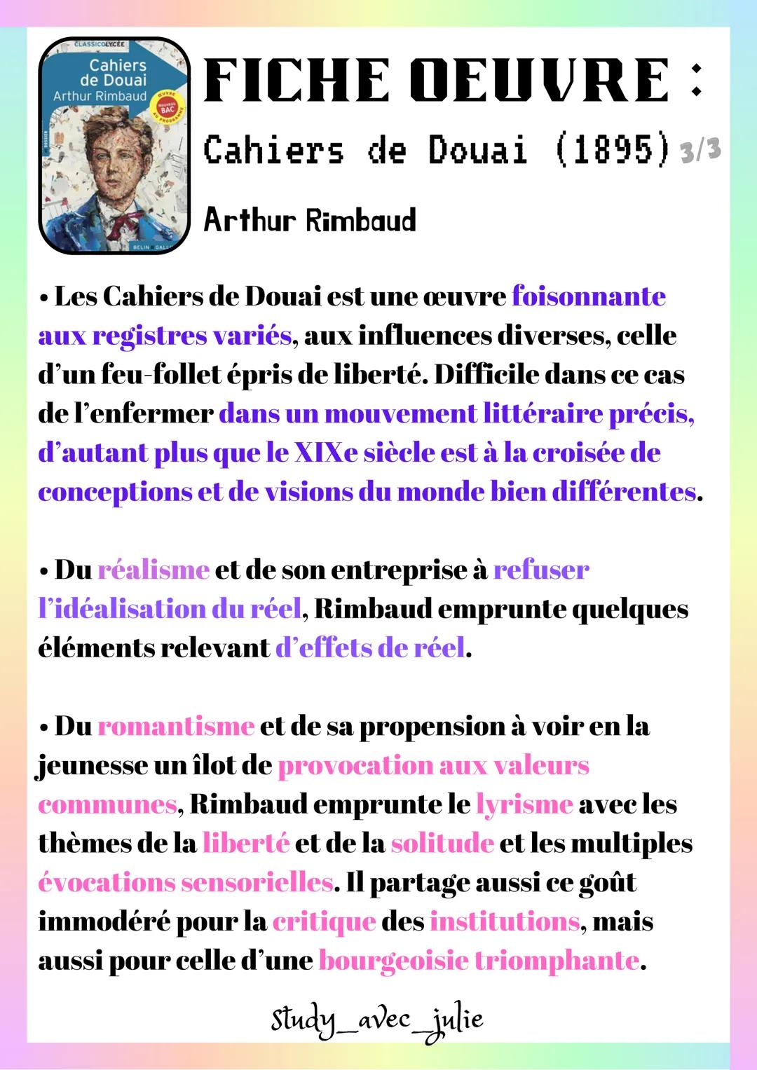 CLASSICOLYCÉE
Cahiers
de Douai
Arthur Rimbaud
BELIN GALL
FICHE OEUVRE :
Cahiers de Douai (1895) 1/3
Arthur Rimbaud
• Alors qu'il n'est âgé q