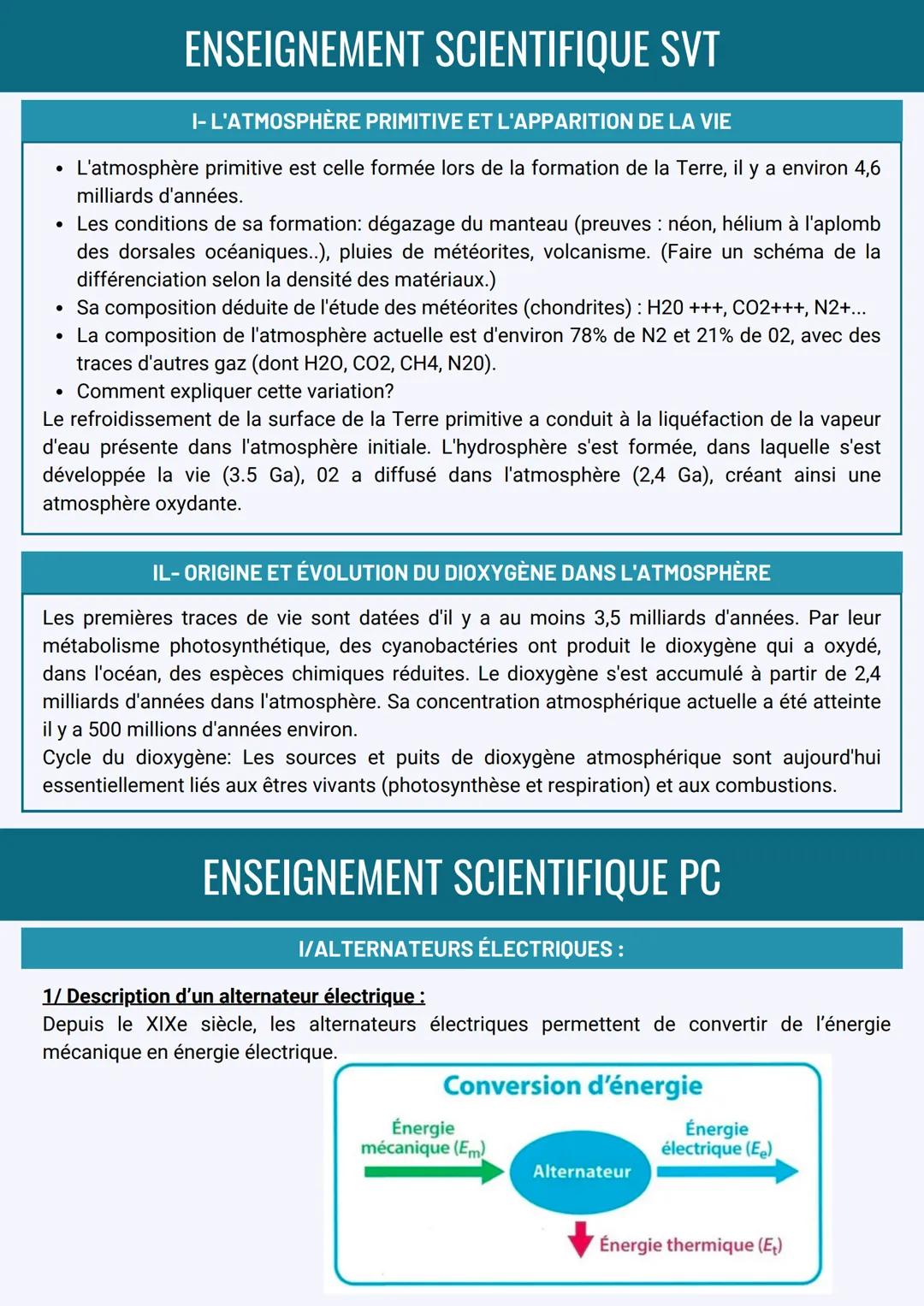 •
ENSEIGNEMENT SCIENTIFIQUE SVT
I- L'ATMOSPHÈRE PRIMITIVE ET L'APPARITION DE LA VIE
L'atmosphère primitive est celle formée lors de la forma