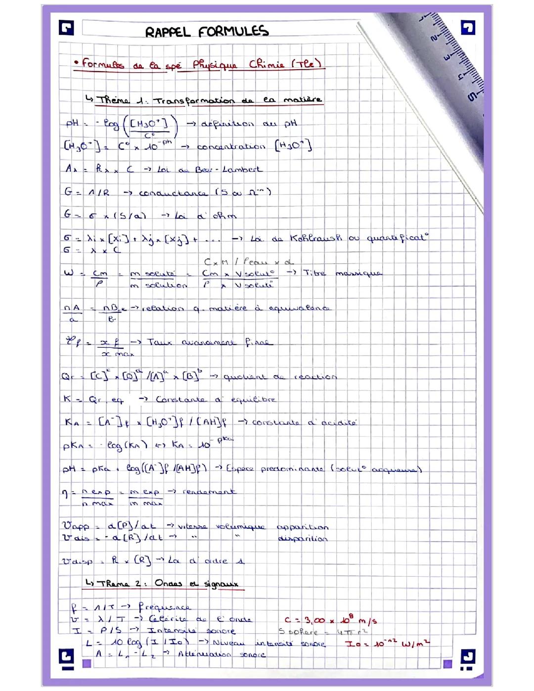 Formules spe Physique Chimie