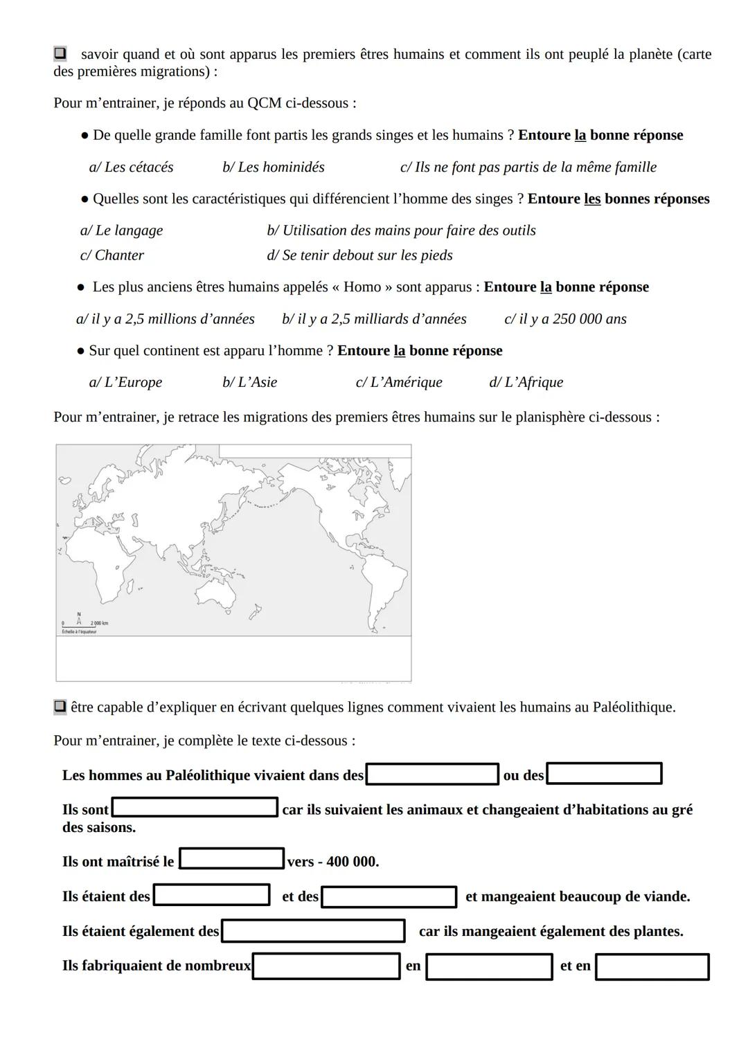 # FICHE DE REVISION THEME 1: LA LONGUE HISTOIRE DE L'HUMANITE ET DES MIGRATIONS
## CHAPITRE 1: LES DEBUTS DE L'HUMANITE
A la fin de la leço