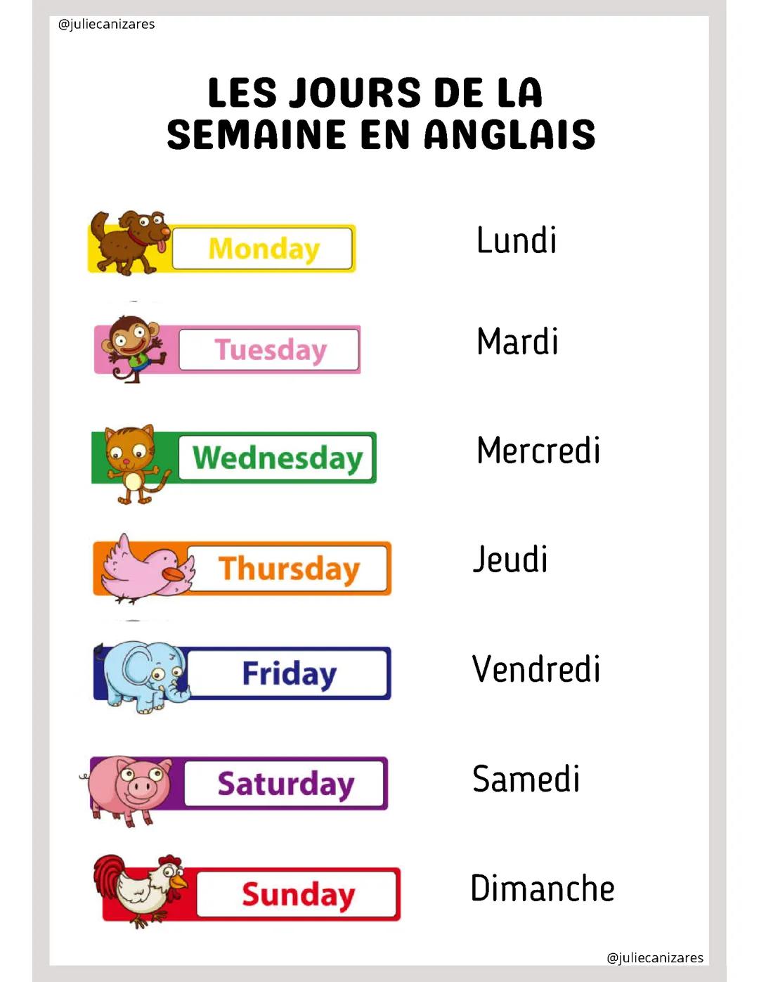 Les jours de la semaine en anglais