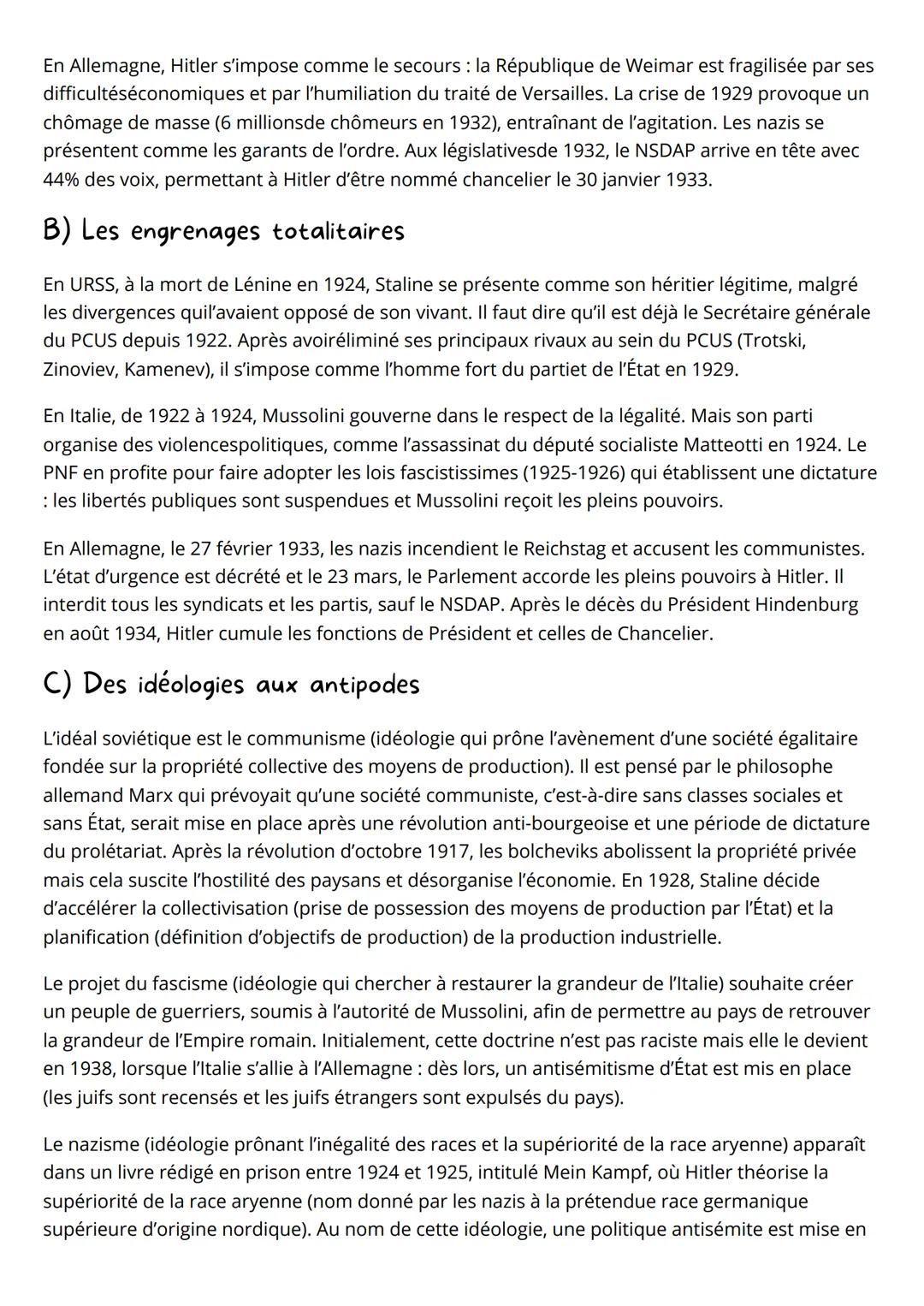 H2: Les régimes totalitaires dans les
années 1930
Le XXe siècle est, selon l'historien britannique Eric Hobsbawn le «< Siècle des extrêmes »