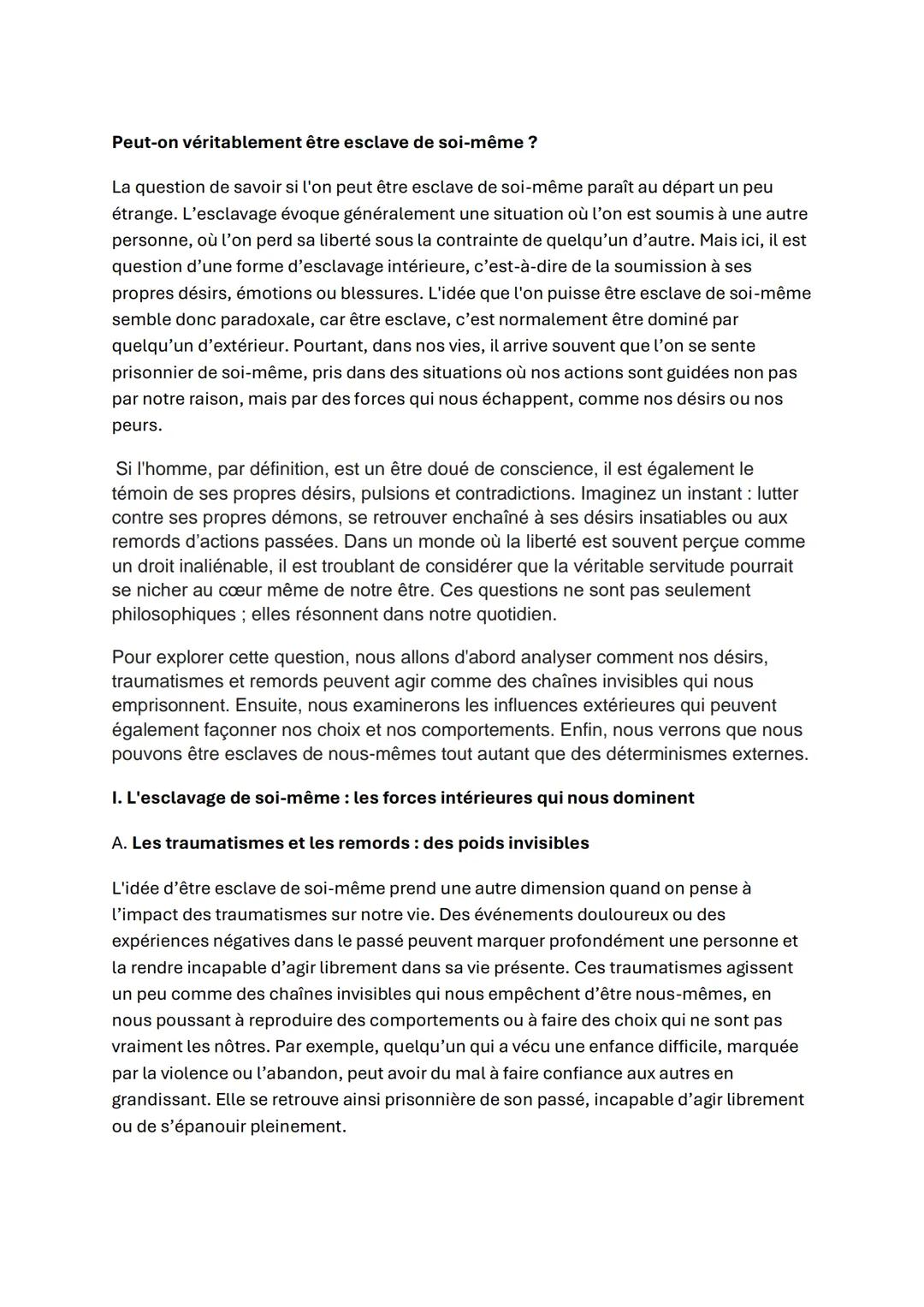 Peut-on véritablement être esclave de soi-même ?
La question de savoir si l'on peut être esclave de soi-même paraît au départ un peu
étrang