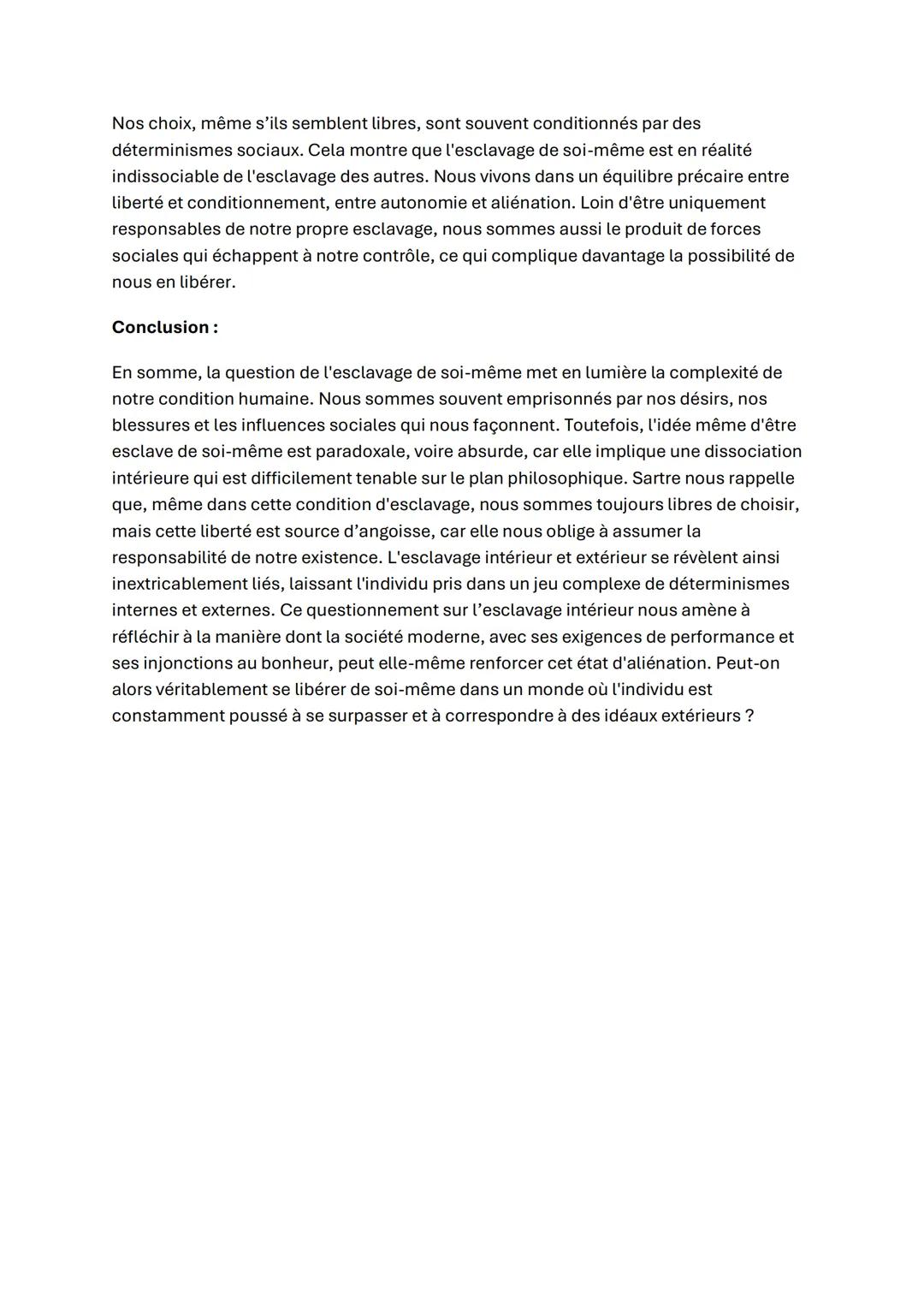 Peut-on véritablement être esclave de soi-même ?
La question de savoir si l'on peut être esclave de soi-même paraît au départ un peu
étrang