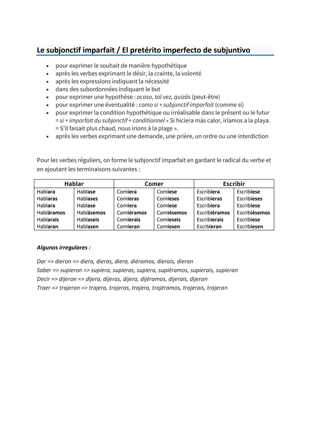 # Le subjonctif imparfait / El pretérito imperfecto de subjuntivo
- pour exprimer le souhait de manière hypothétique
- après les verbes exp