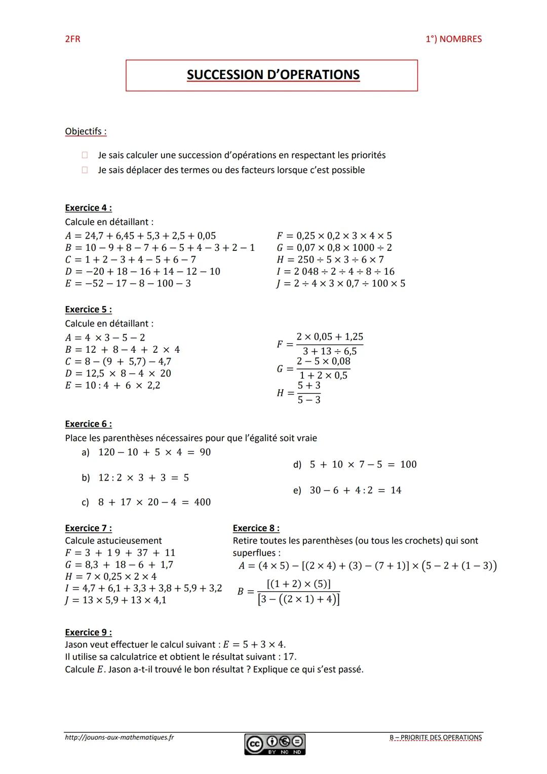 2FR
Objectifs :
CALCUL AVEC DES PARENTHESES
☐
Je sais calculer une expression contenant des parenthèses
☐ Je sais calculer une expression co