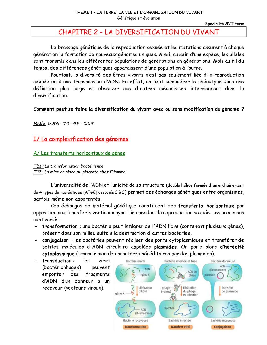 la diversification du vivant term spe svt