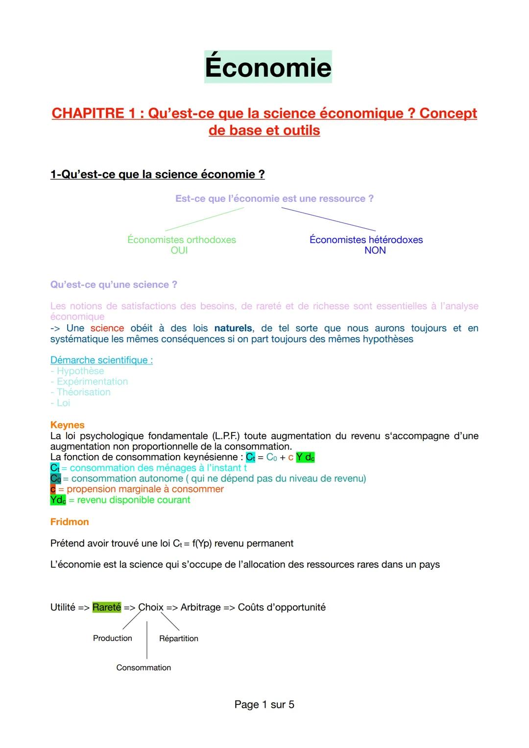 Économie
CHAPITRE 1: Qu'est-ce que la science économique ? Concept
de base et outils
1-Qu'est-ce que la science économie ?
Est-ce que l'écon