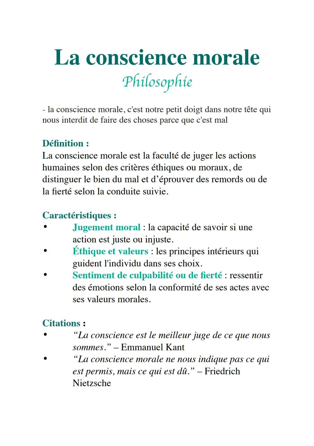 # La conscience morale
## Philosophie
- la conscience morale, c'est notre petit doigt dans notre tête qui
nous interdit de faire des chose