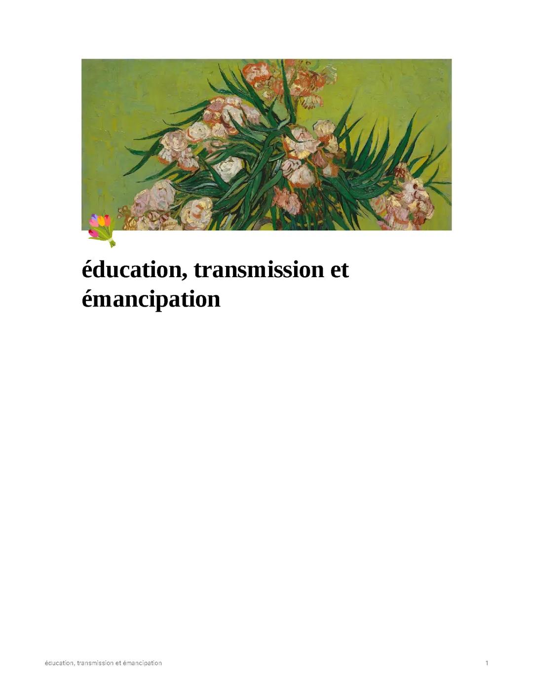 ÉDUCATION, TRANSMISSION, ÉMANCIPATION