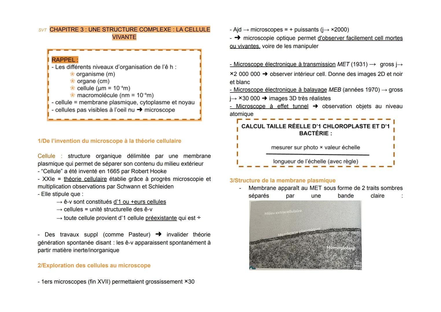 # SVT CHAPITRE 3: UNE STRUCTURE COMPLEXE: LA CELLULE
VIVANTE
**RAPPEL:**
- Les différents niveaux d'organisation de l'ê h:
  * organisme (m