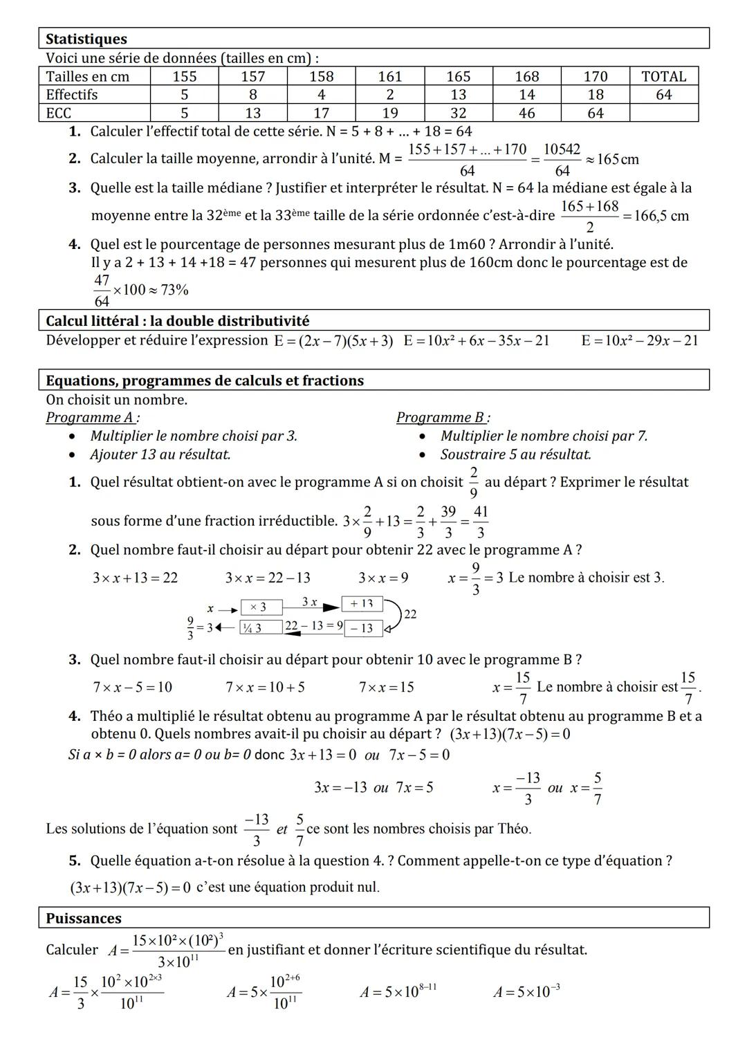 Statistiques
Voici une série de données (tailles en cm):
Tailles en cm
155
157
158
161
165
168
170
TOTAL
Effectifs
5
8
4
2
13
14
18
64
ECC
5
